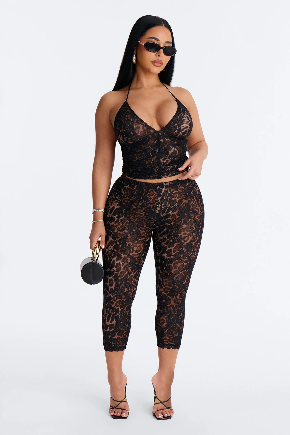 Leora Laced Leopard Capri Set - Black/combo — Preto/combinação