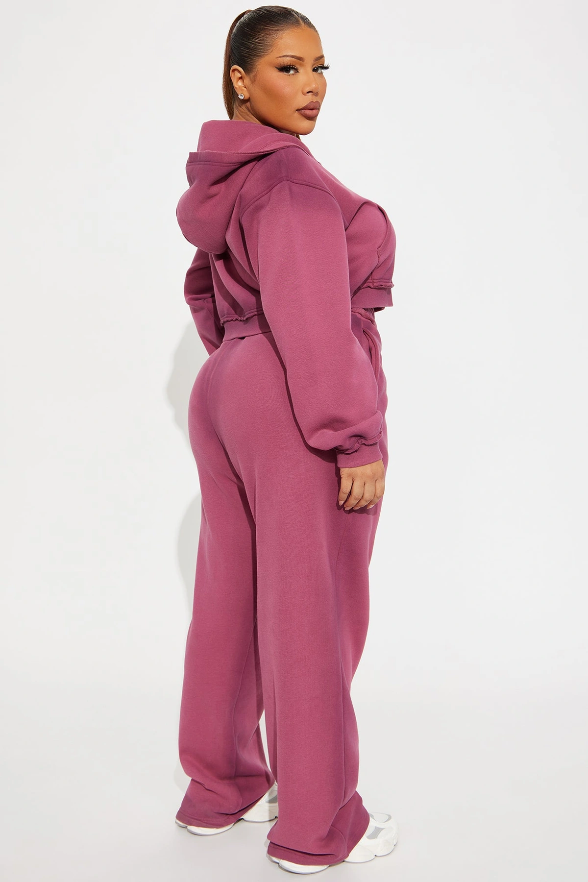 Wynona Washed Fleece Pant Set - Burgundy — Bordô