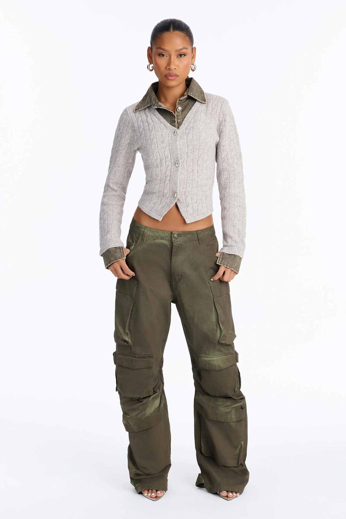All Too Well Denim Contrast Cable Knit Cardigan - Heather/Combo — mesclado/combinação