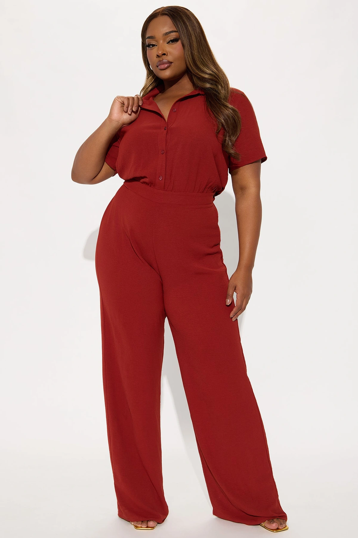 Makenzie Short Sleeve Jumpsuit - Rust — Ferrugem