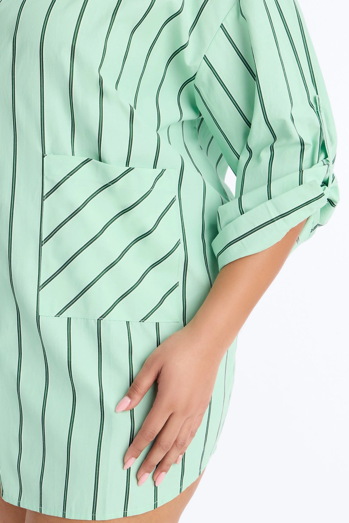 Izzy Pinstripe Shirt Micro Mini Dress - Green — Verde