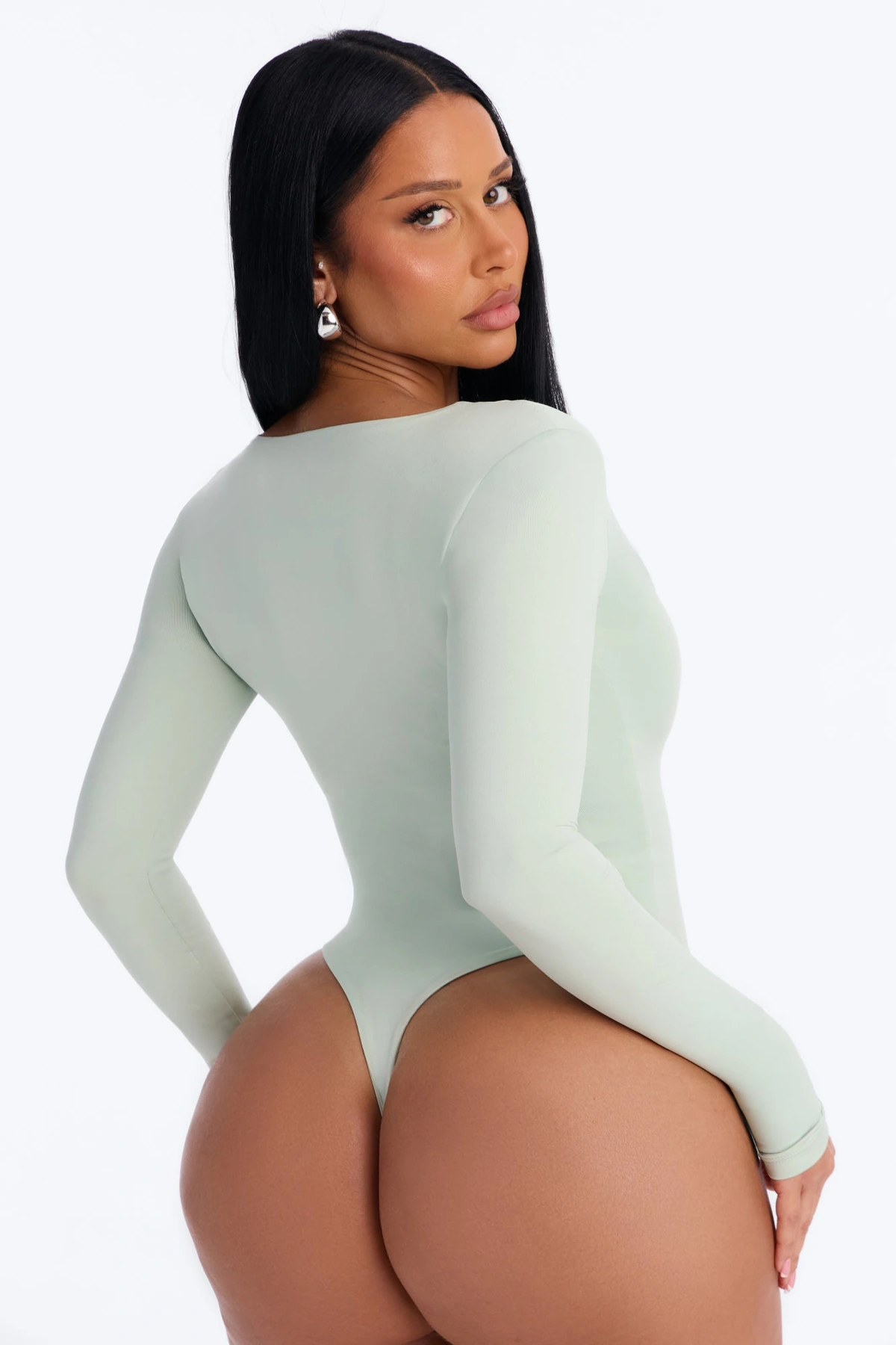 Contour Double Lined Long Sleeve Square Neck Bodysuit - Mint — Verde-menta