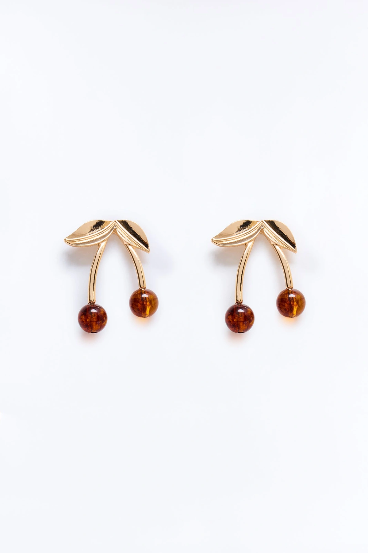 Bite Me Cherry Drop Earrings - Gold/Brown — Dourado/Castanho