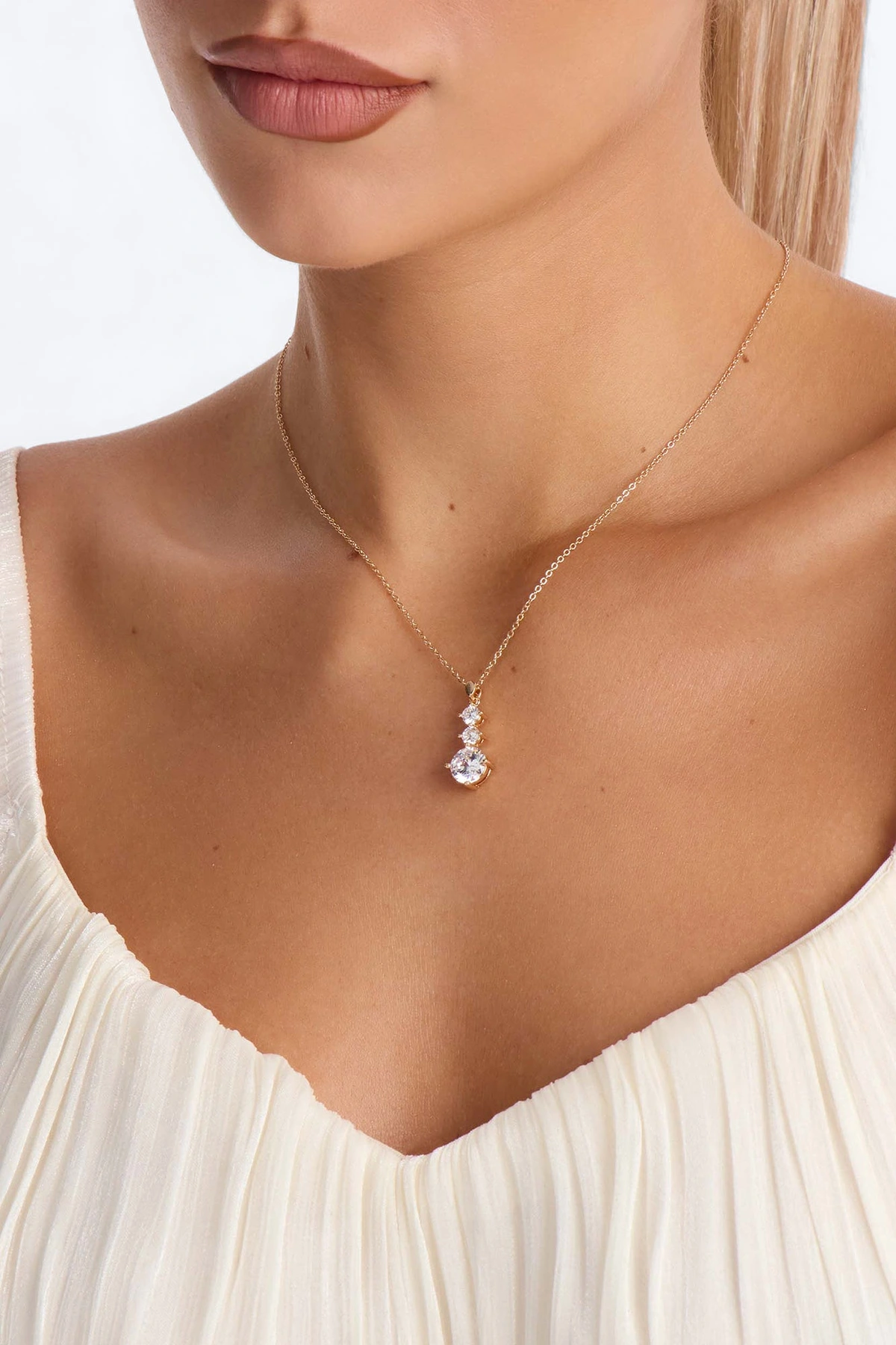 Cubic Zirconia Top Tier Necklace - Gold — Dourado