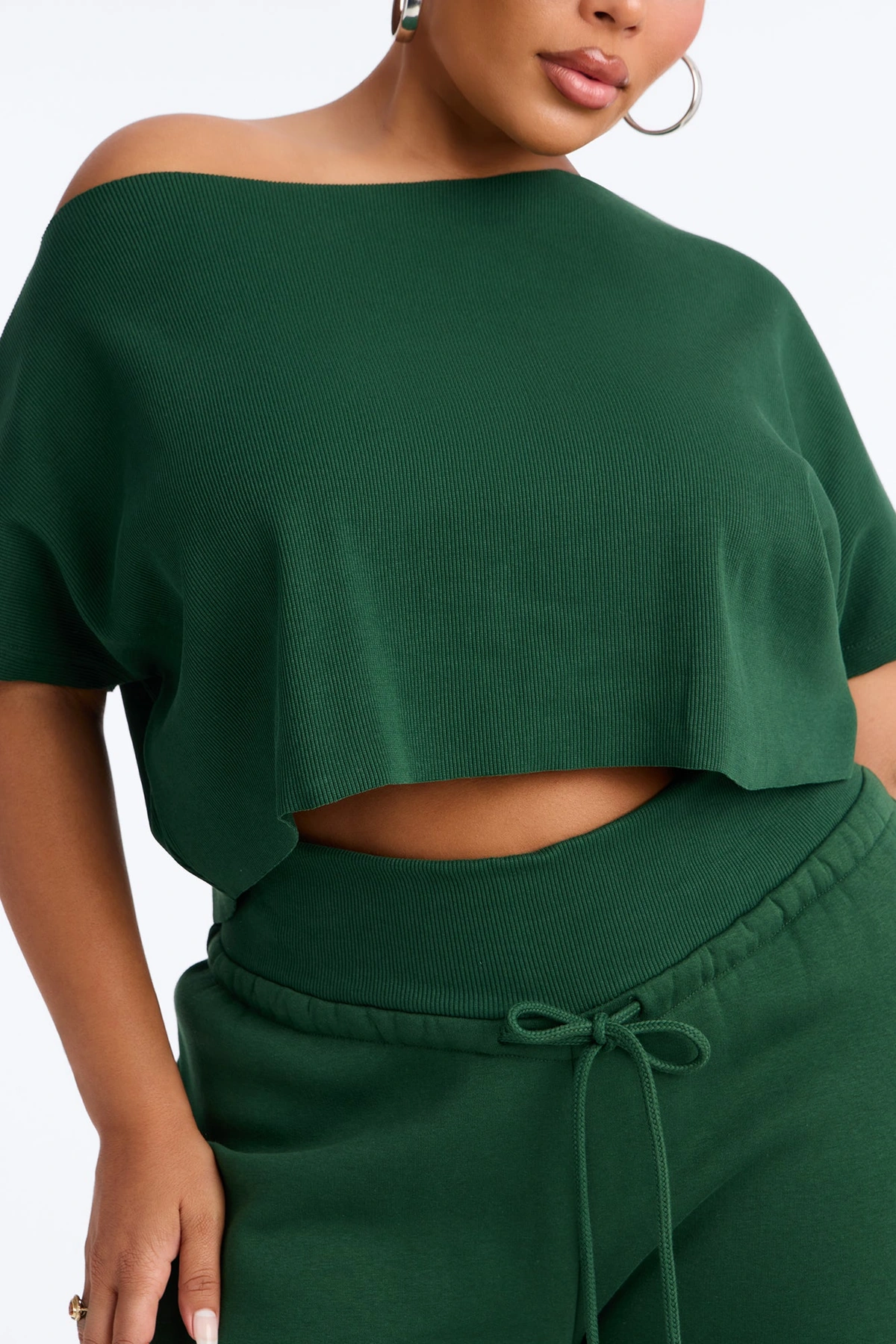 Mila Off Shoulder Top And Sweatpant Set - Hunter — Verde-escuro