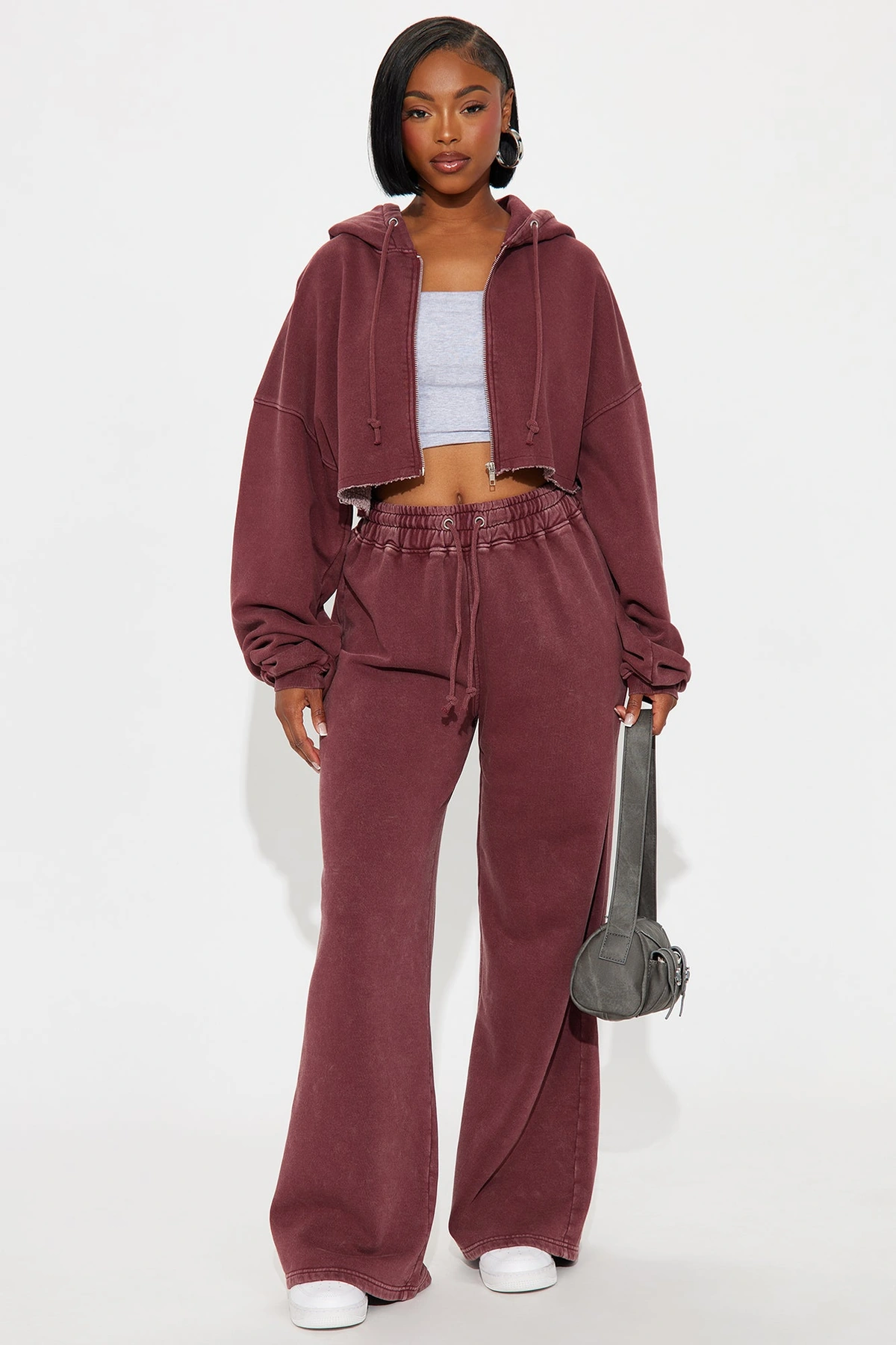On The Go Fleece Pant Set - Burgundy — Bordô