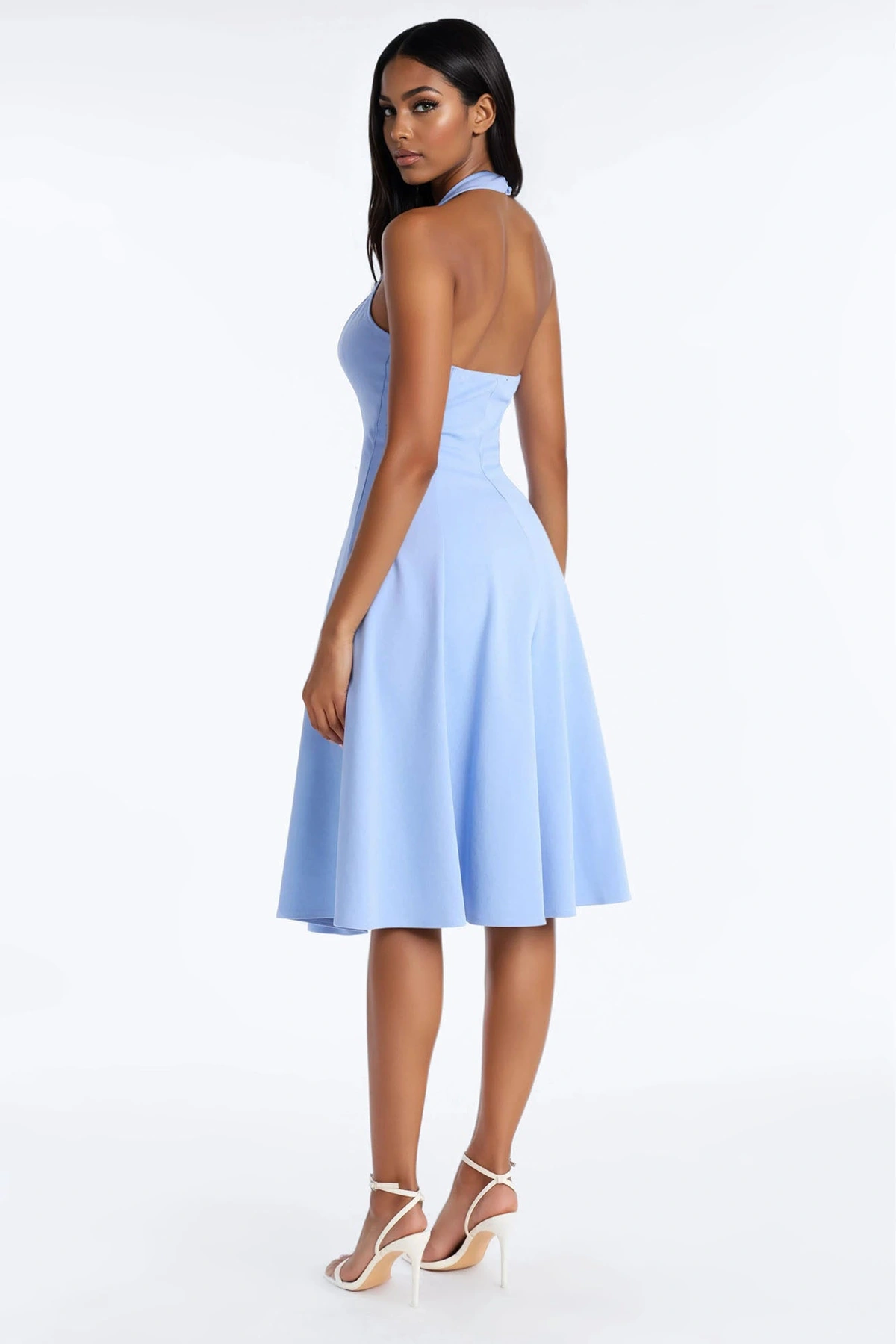 Mabel Ponte Midi Dress - Blue — Azul