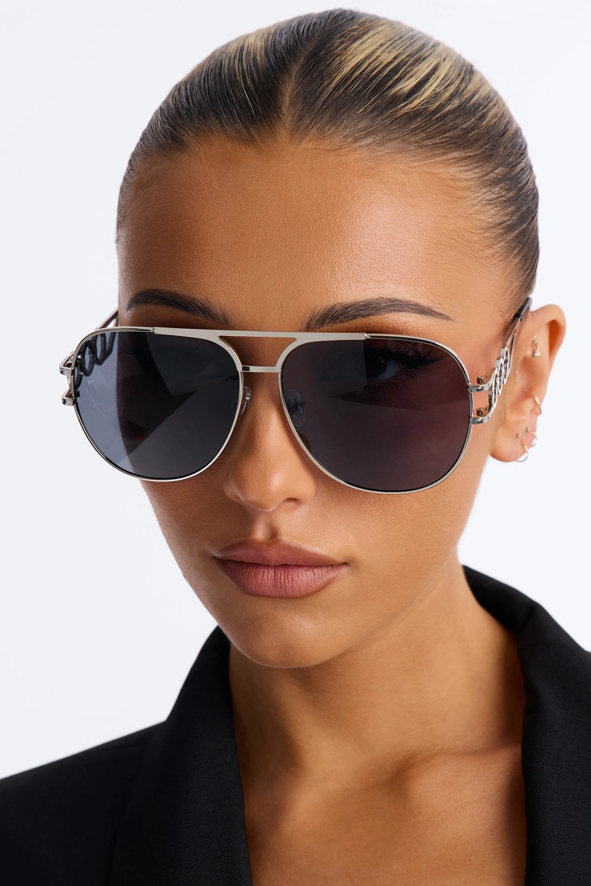 Shotgun Baddie Sunglasses - Silver/Black — Prateado/Preto