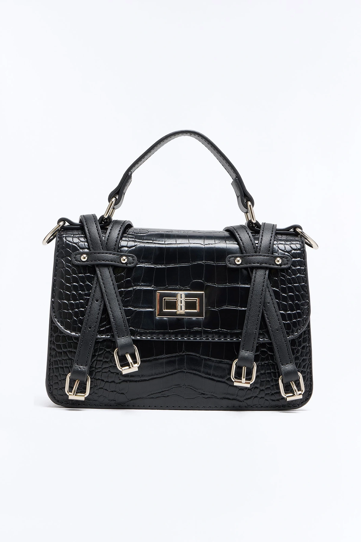 Buckle Up Faux Leather Crossbody Handbag - Black — Preto