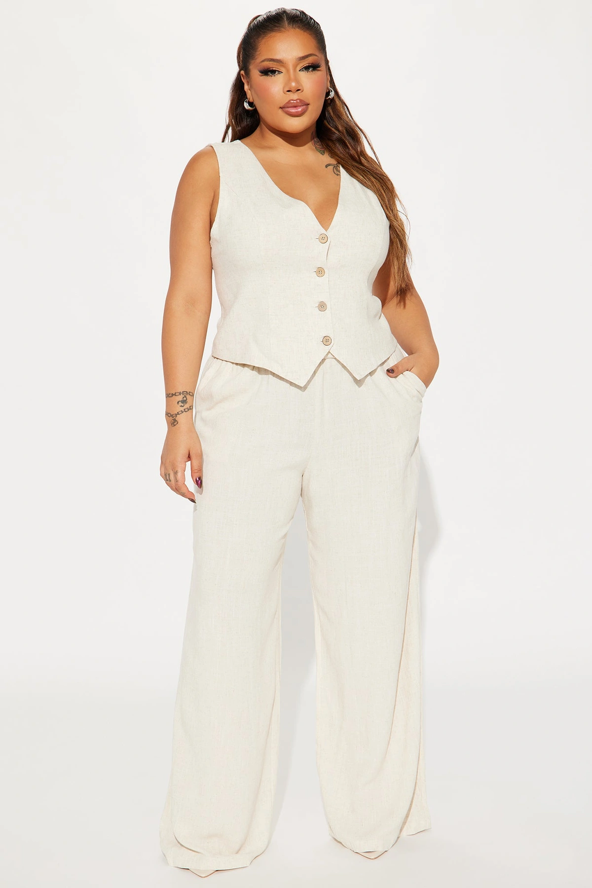 Better Off Linen Pant Set - Khaki — Caqui
