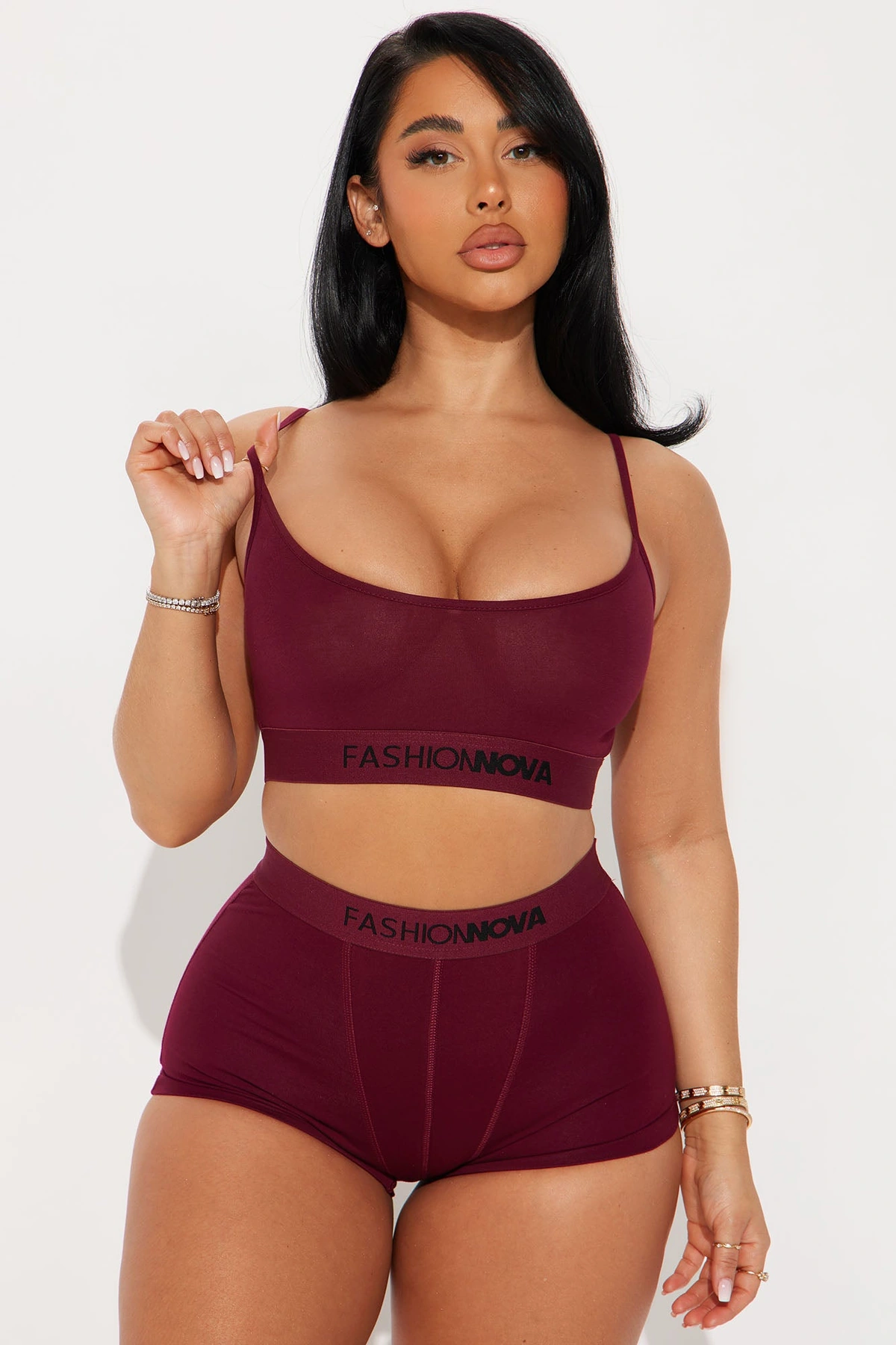 FN Mood Cami And Boxer Set - Wine — Vinho