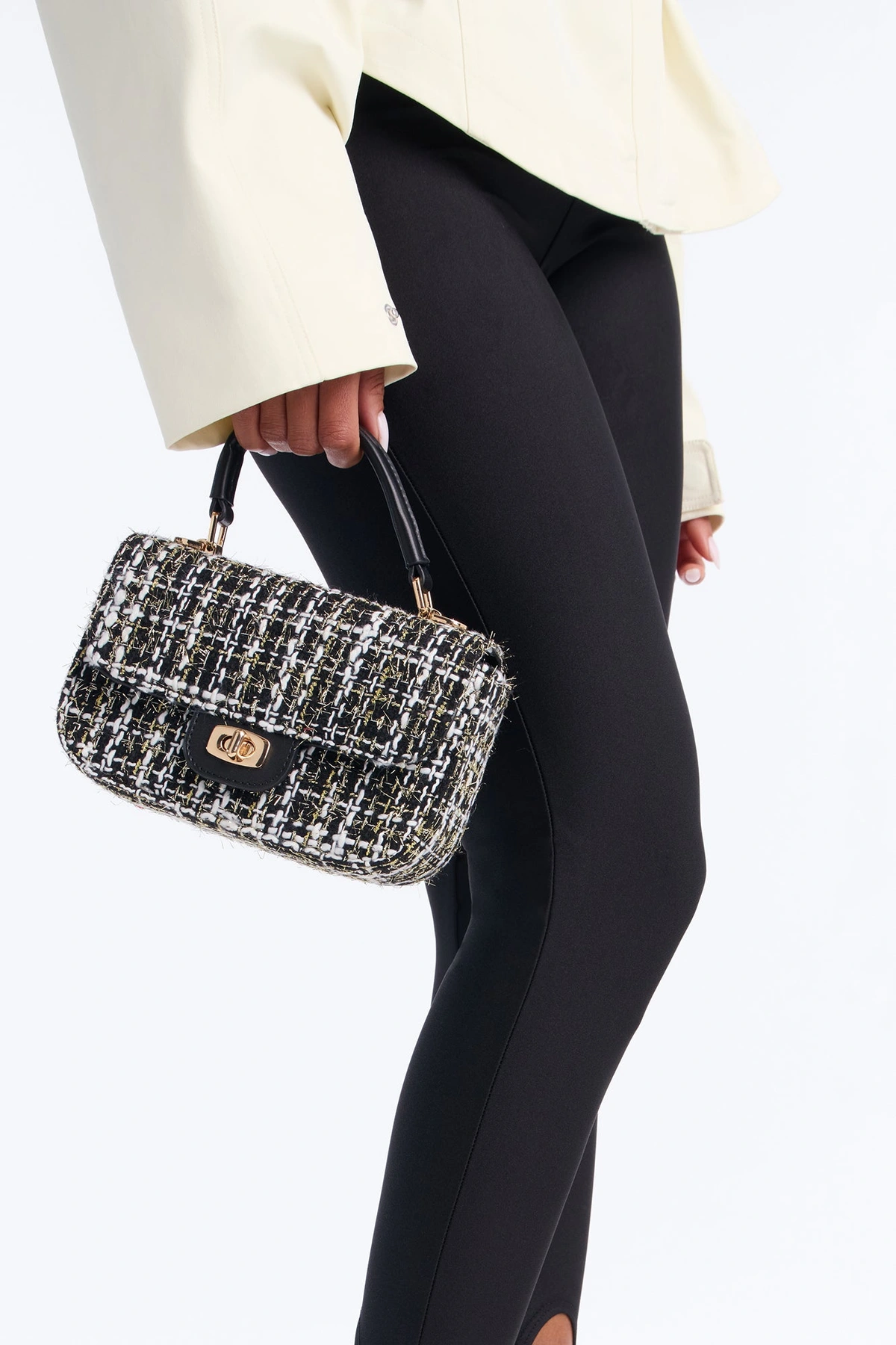 Park Avenue Girl Tweed Satchel Handbag - Black/combo — Preto/combinação