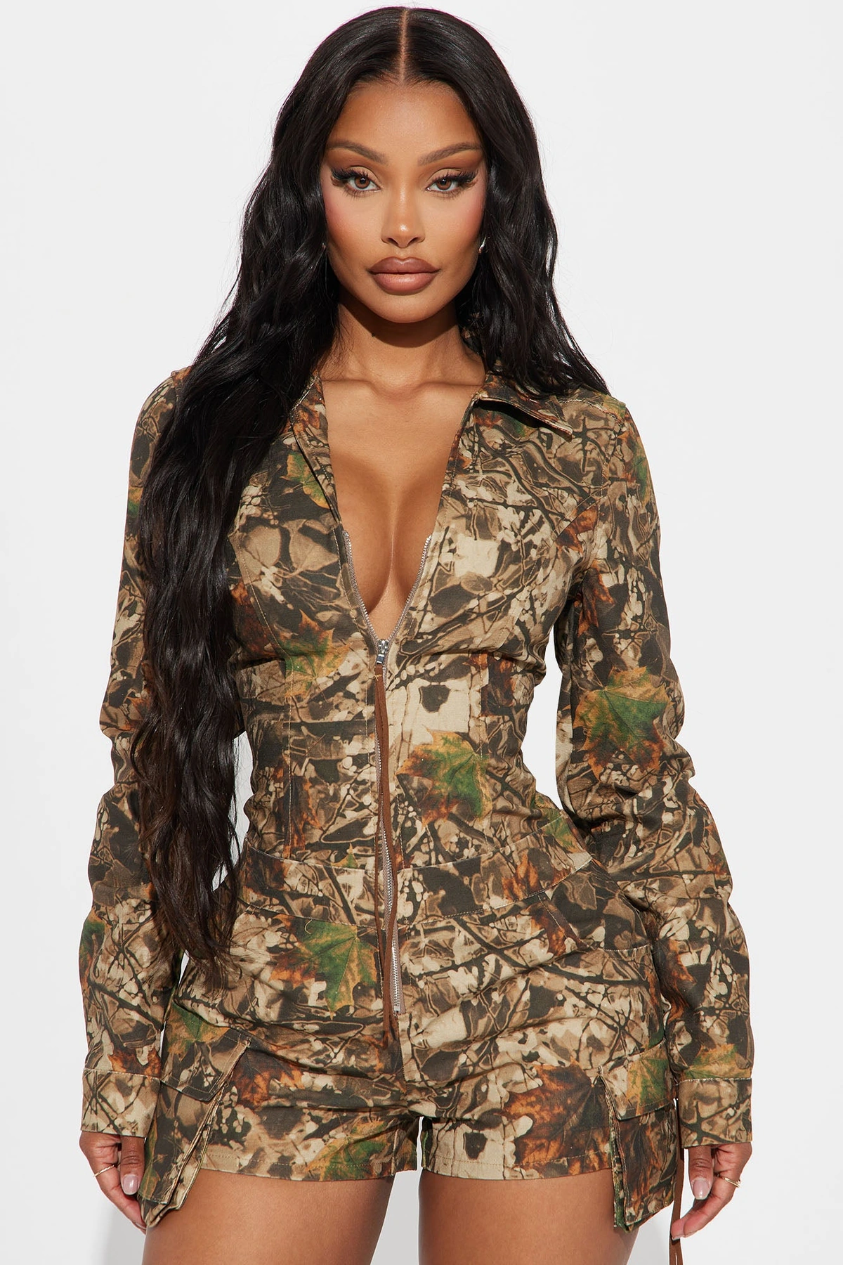 Leila Camo Romper - Brown/combo — Castanho/combinação
