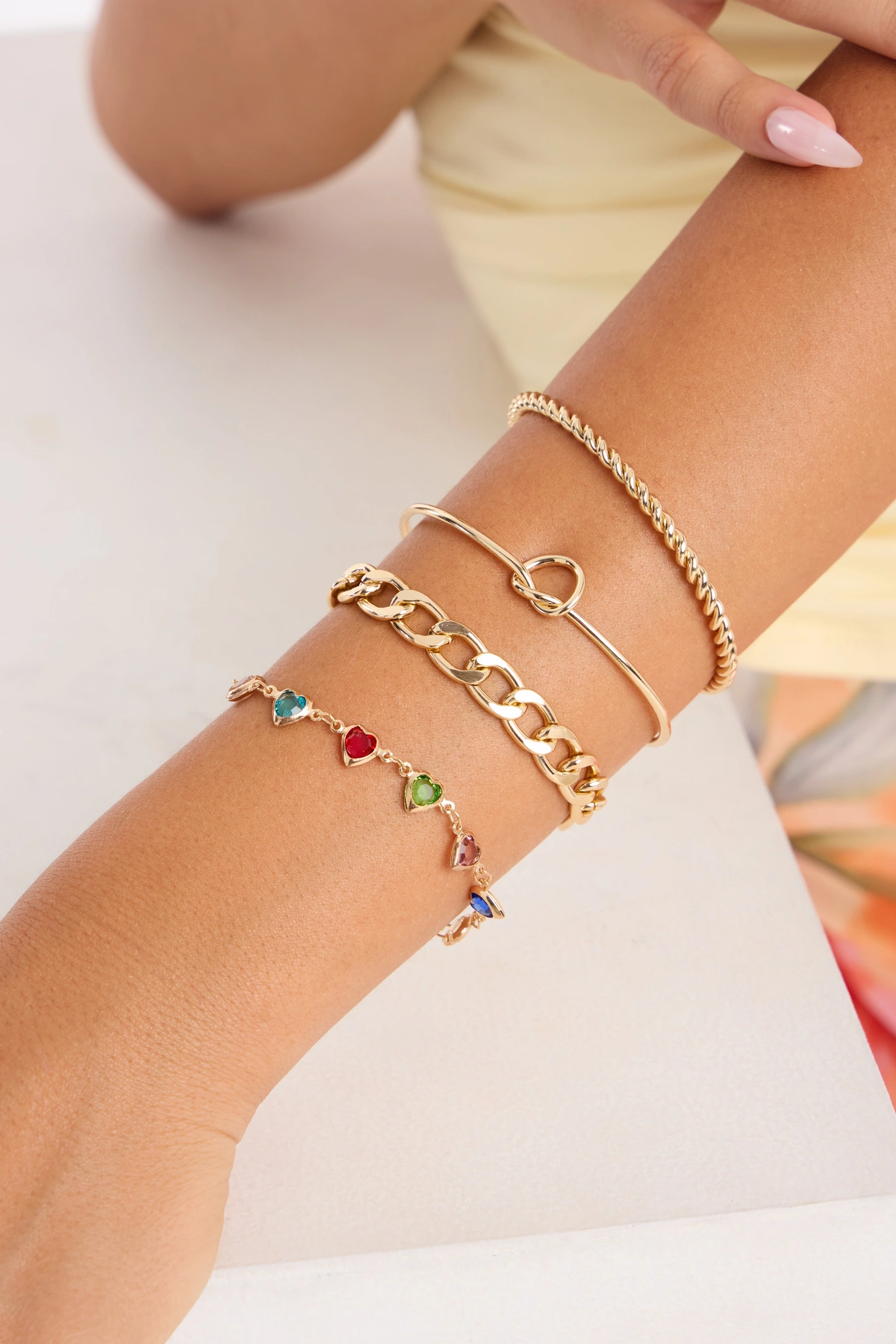 Found Each Other 4 Piece Bracelet Set - Gold/Multi — Dourado/Multicolor