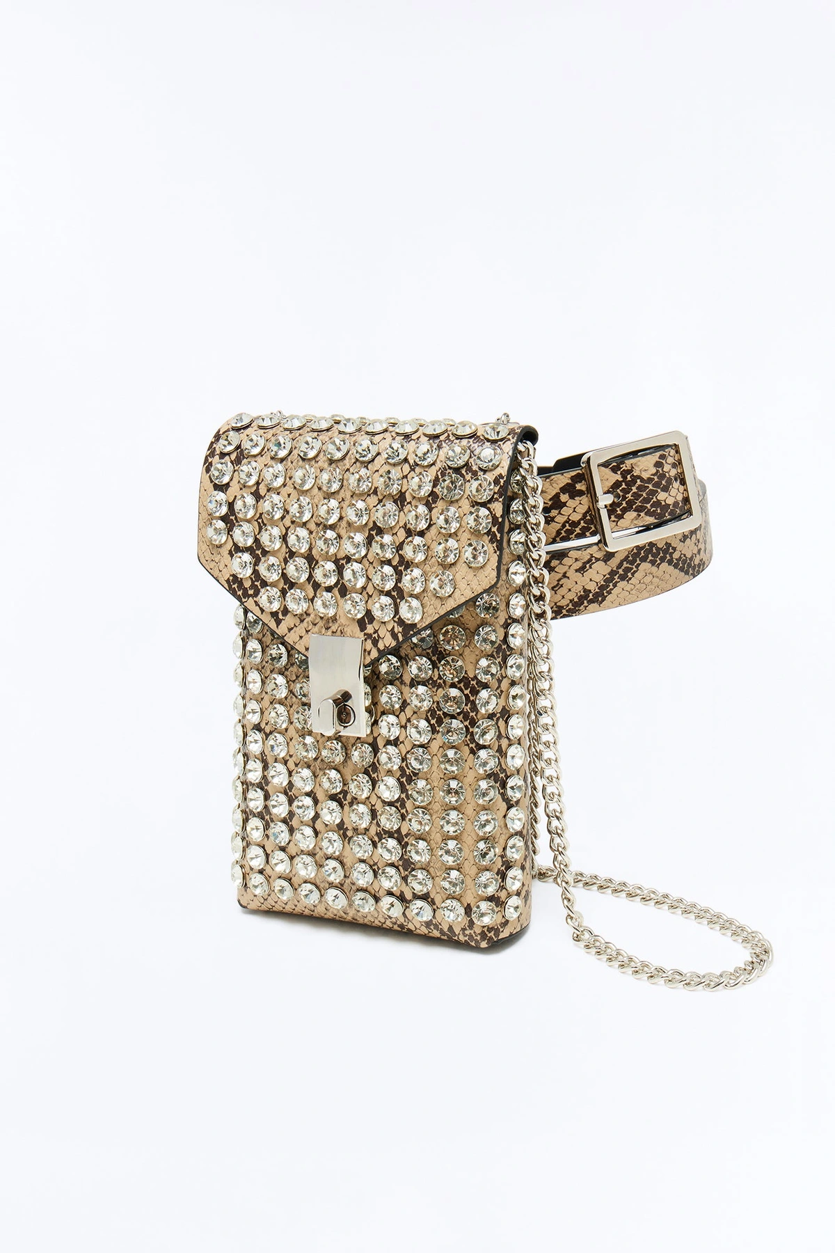 Eyes On Me Faux Leather Rhinestone Belt Bag - Silver — Prateado
