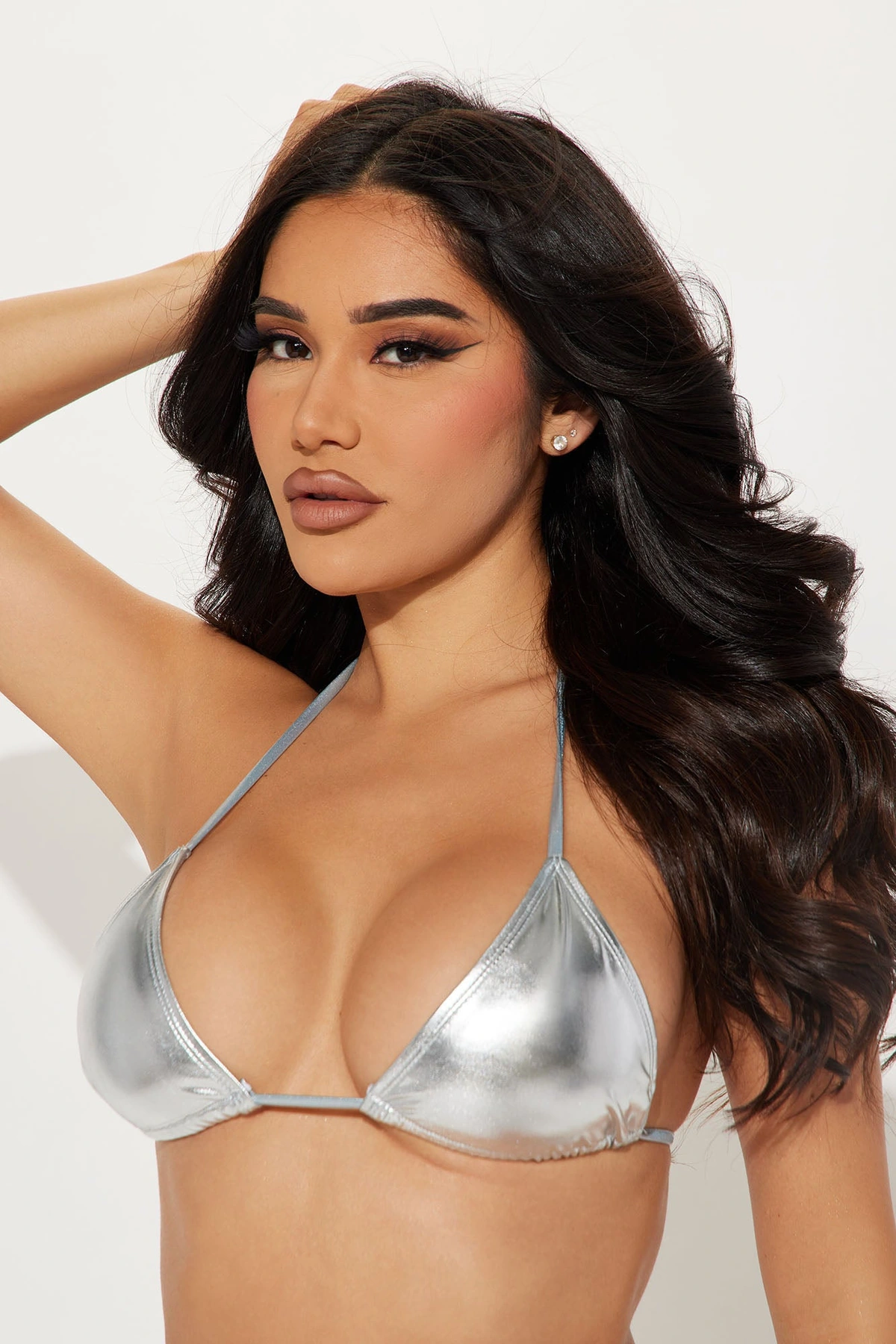Maui Mix And Match Metallic Triangle Bikini Top - Silver — Prateado