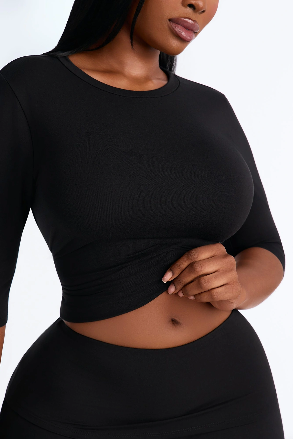 Kyla Foldover Gaucho Pant Set - Black — Preto