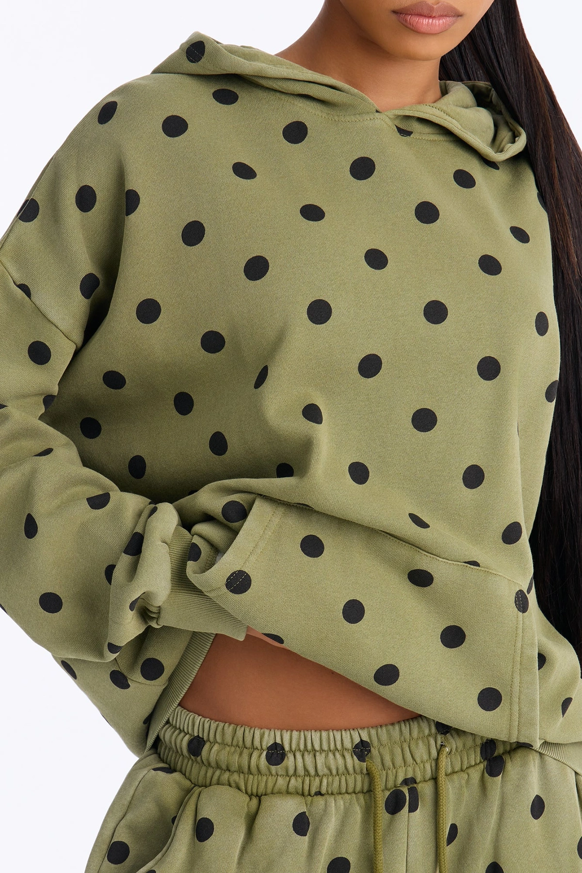 Taylor Polka Dot Washed Fleece Jort Set - Olive — Verde-azeitona