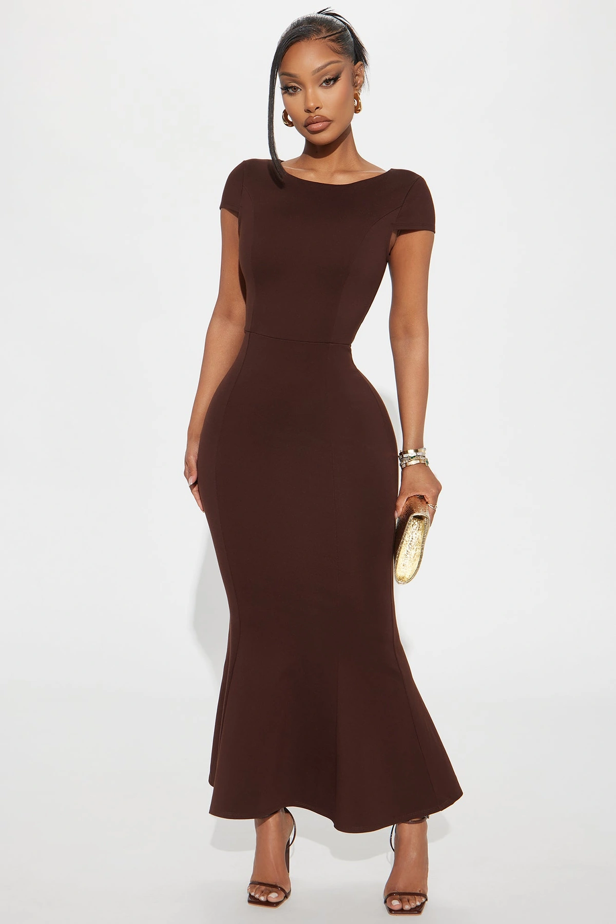 The Mia Ponte Mermaid Maxi Dress - Chocolate — Chocolate
