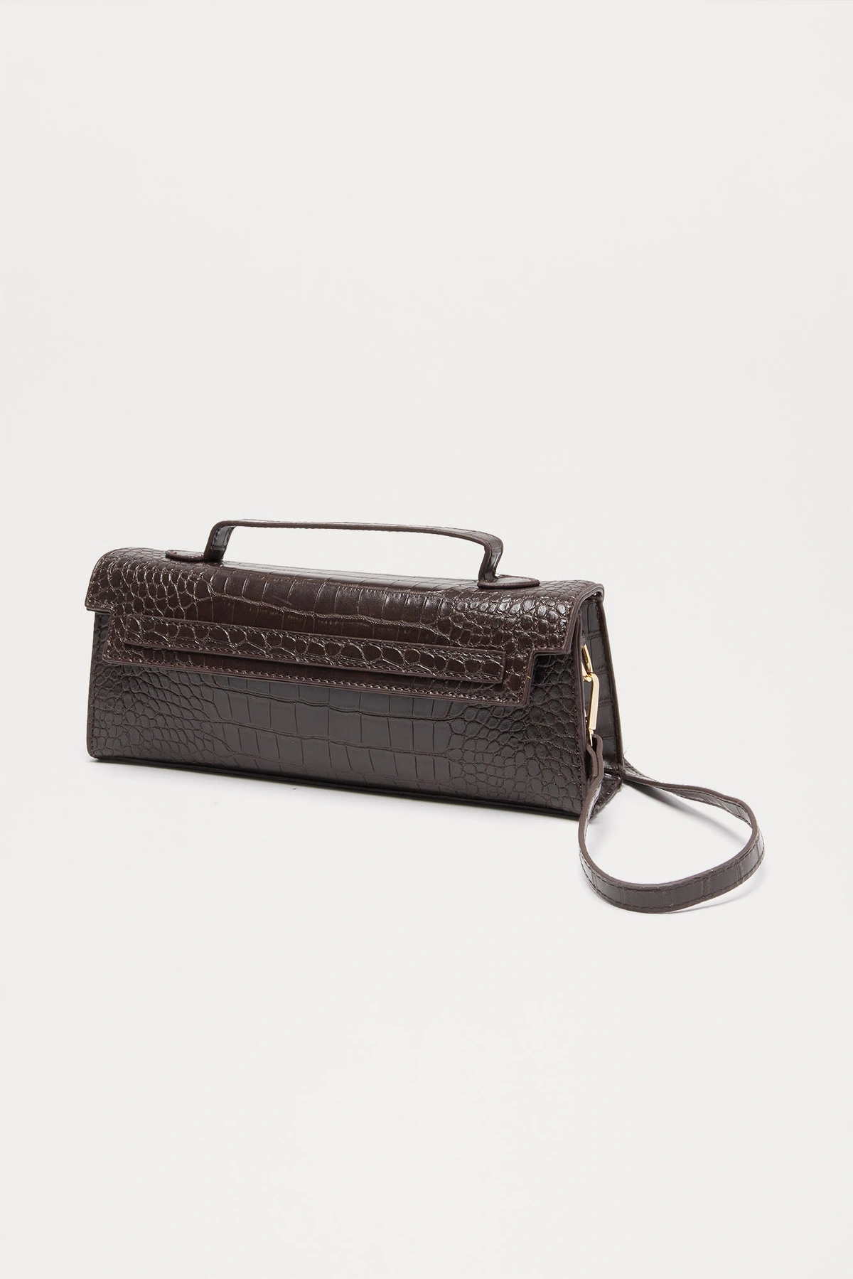 Predator Instinct Embossed Croc Faux Leather Clutch - Brown — Castanho