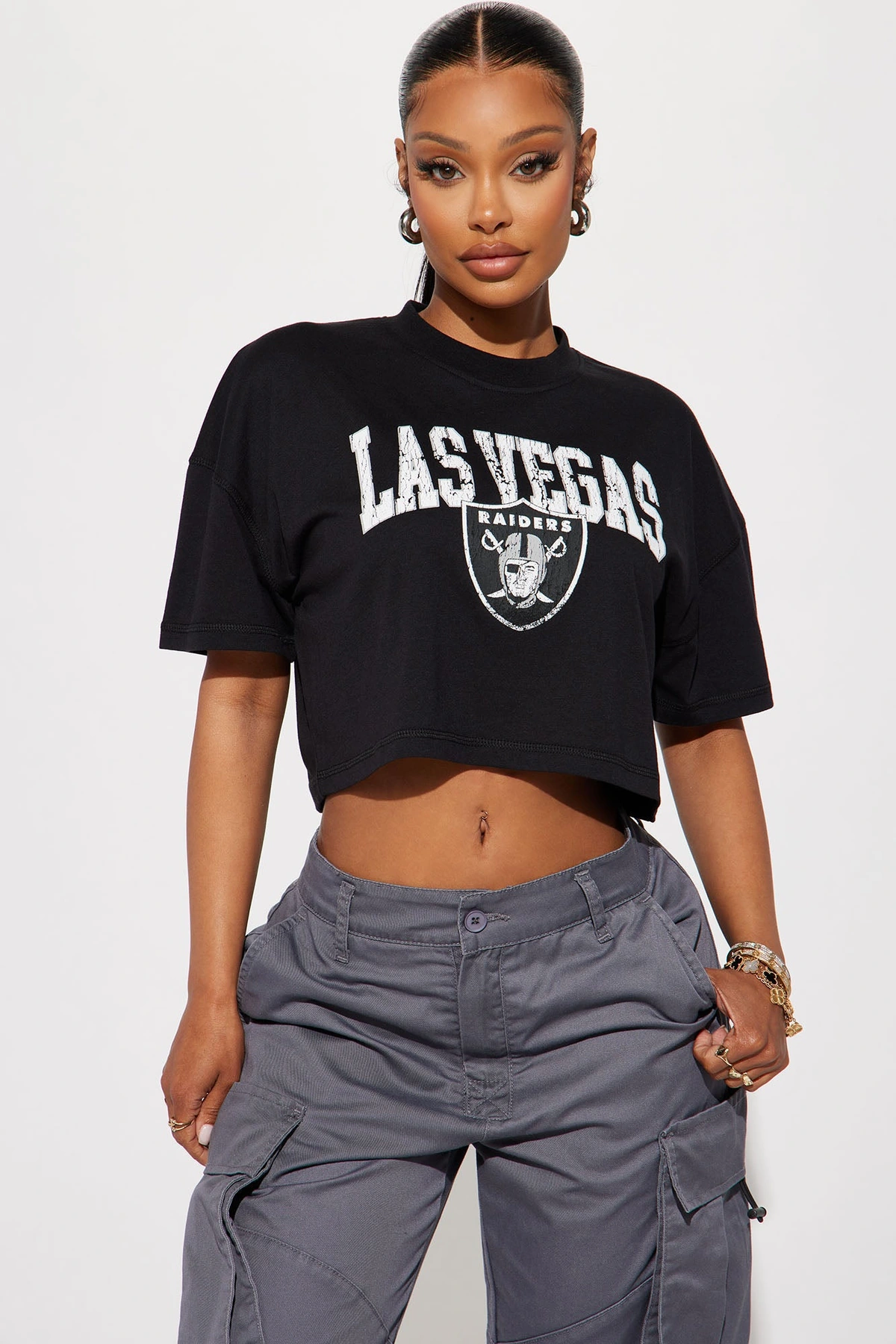 Raiders Game Plan Cropped Tee - Black — Preto