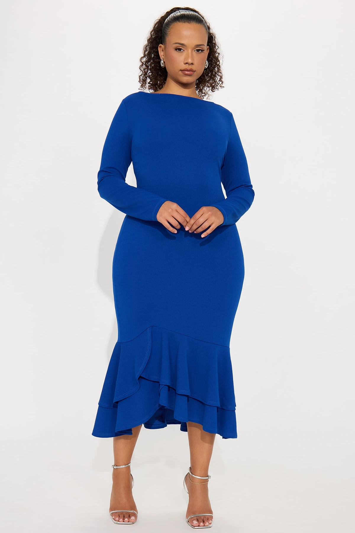 Bianca Long Sleeve Peplum Midi Dress - Royal — Royal