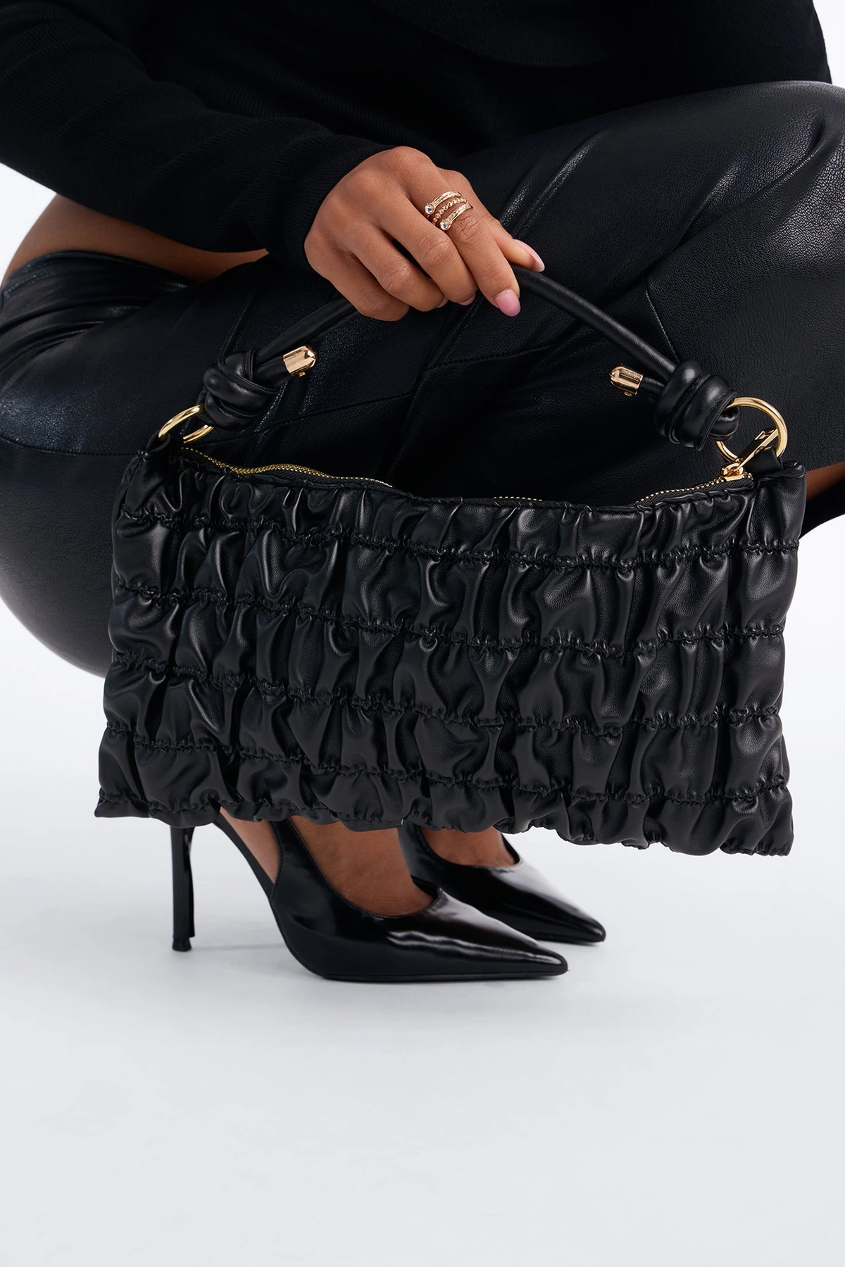 Stitch Please Faux Leather Shoulder Handbag - Black — Preto