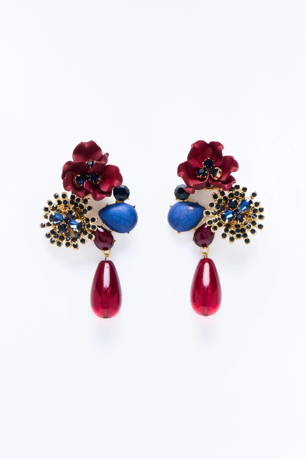 Wild Flower Rhinestone Drop Earrings - Burgundy/combo — Bordô/combinação