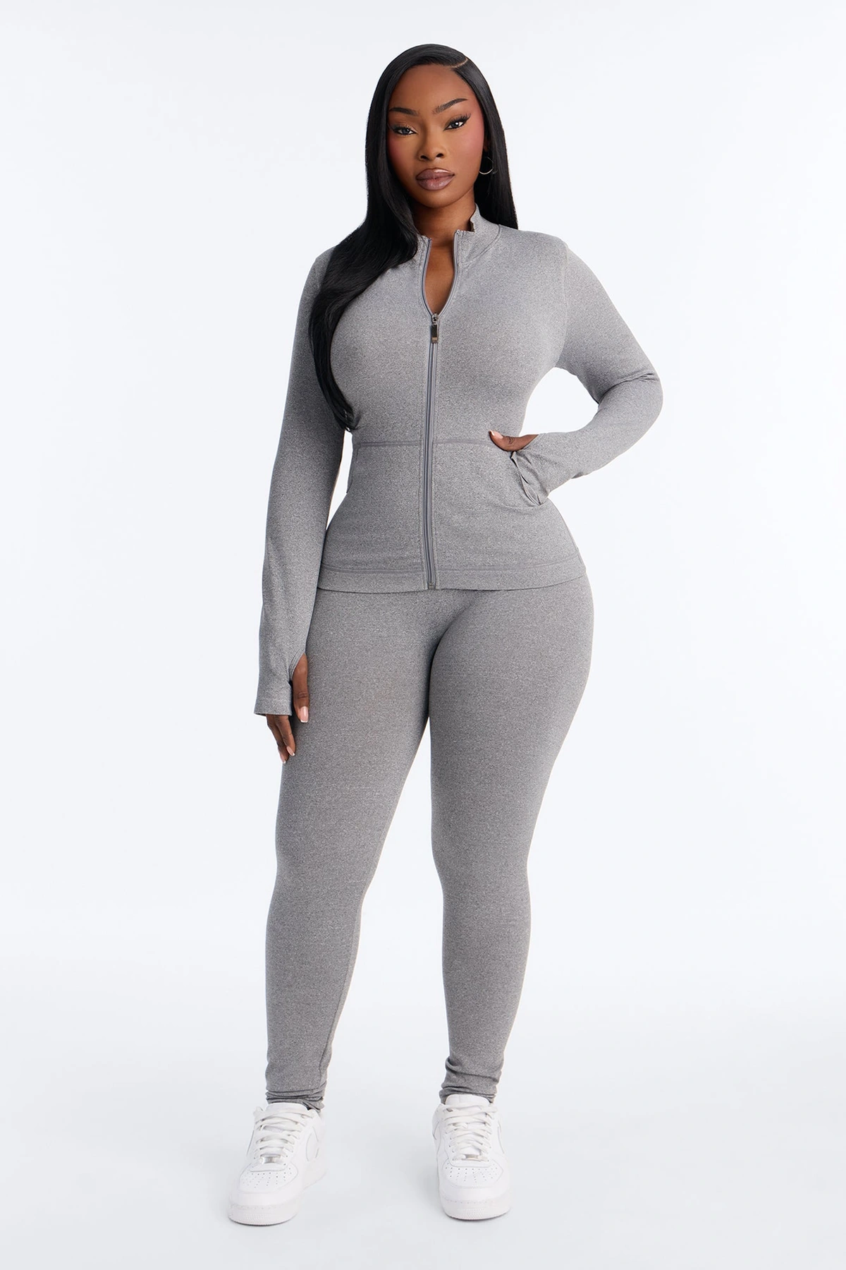 All Love Seamless Zip Up Legging Set - Heather Grey — Cinzento mesclado