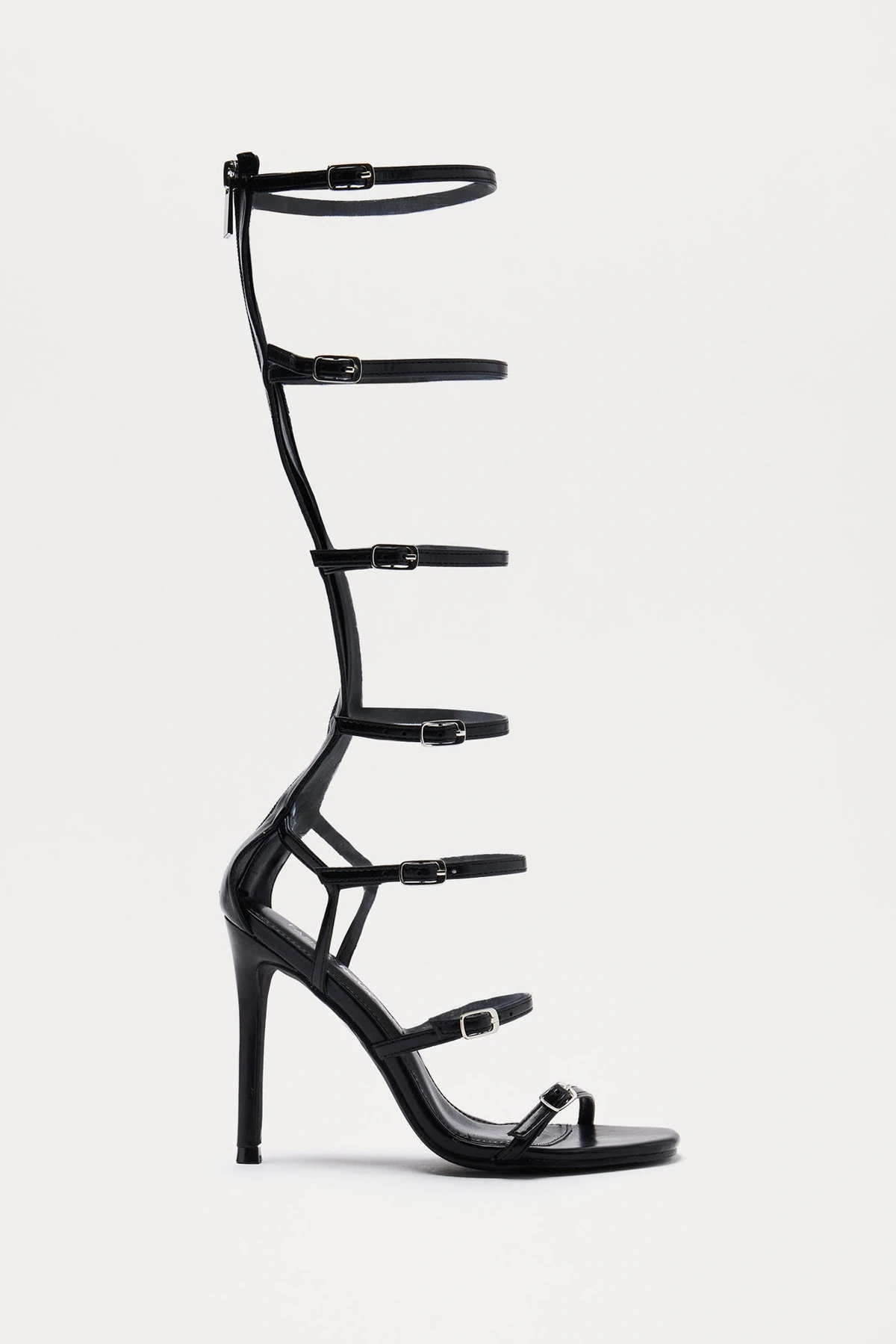 Mojito Buckle Knee High Heels - Black — Preto