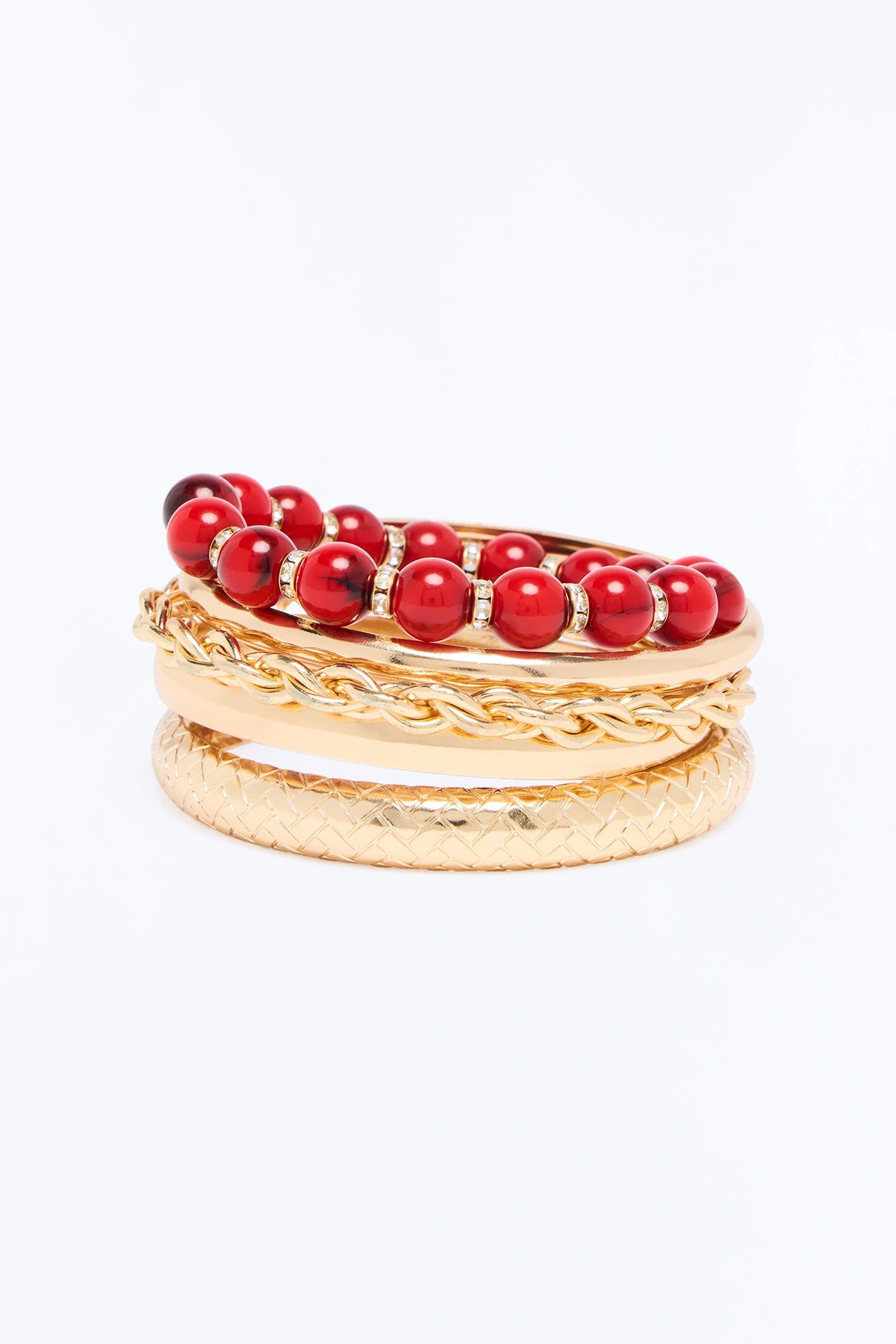 Found My Way 5 Piece Bracelet Set - Gold/Red — Dourado/Vermelho