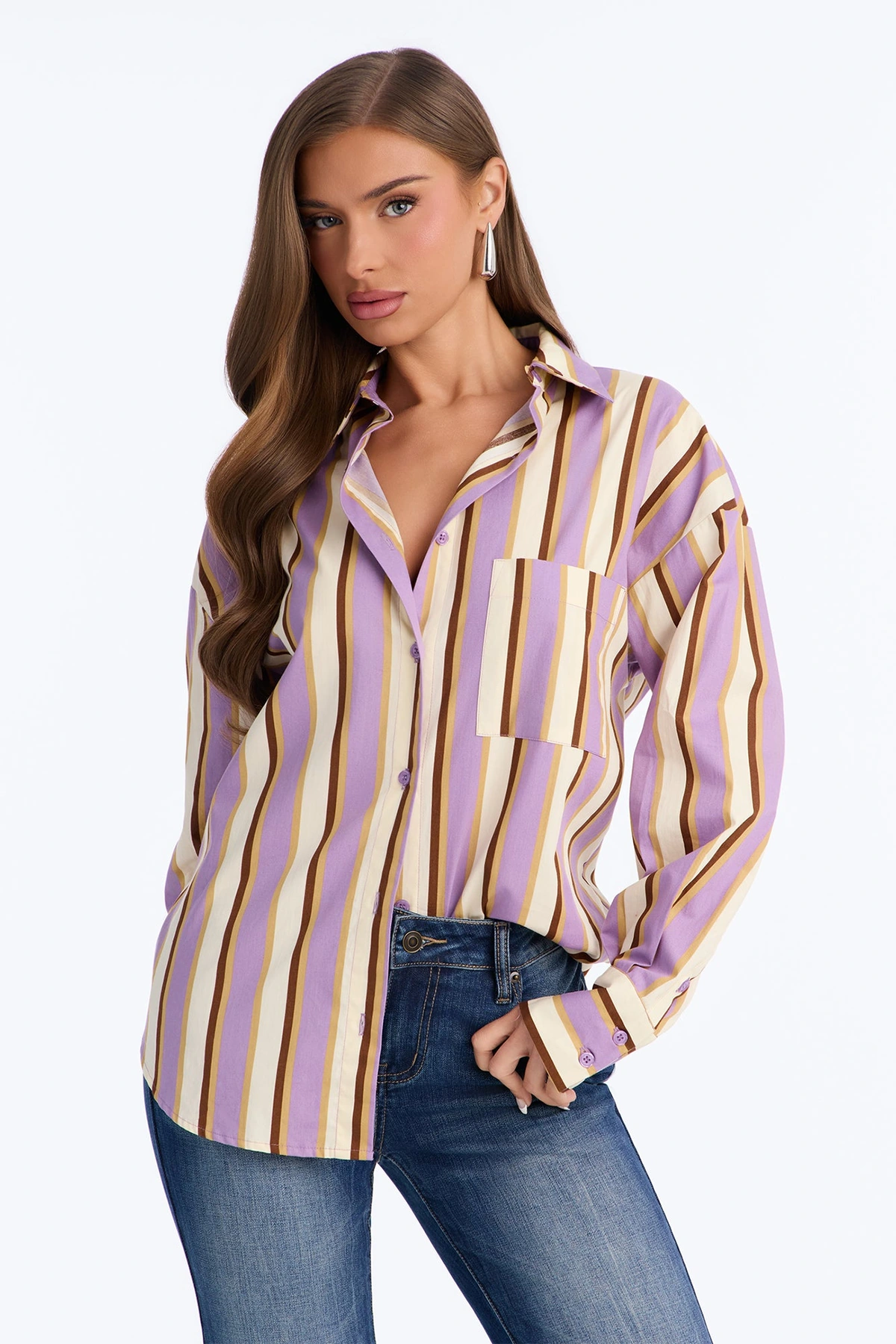 I'm The Main Topic Striped Shirt - Purple/combo — Roxo/combinação