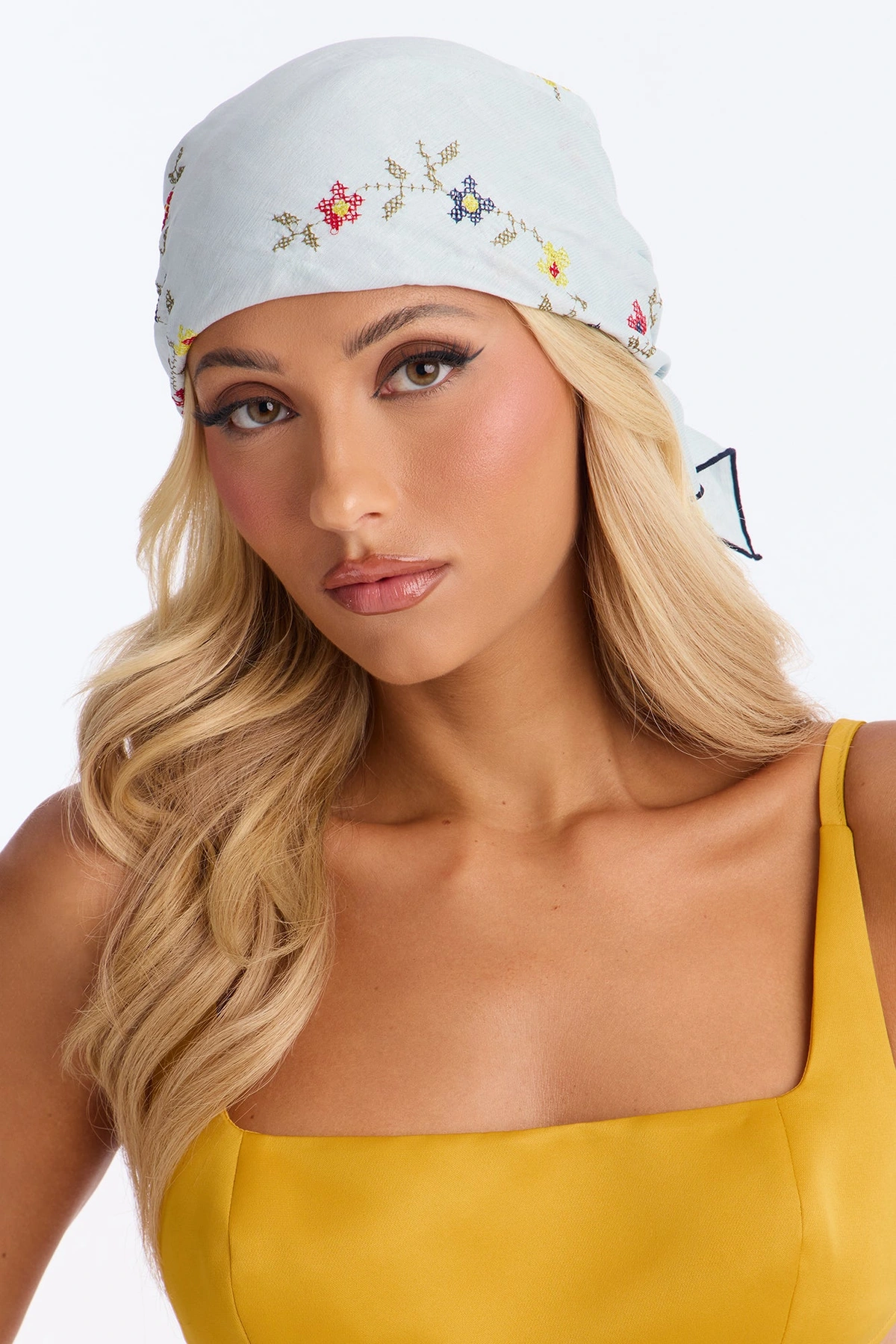Flower Girl Embroidered Head Scarf - Blue/combo — Azul/combinação
