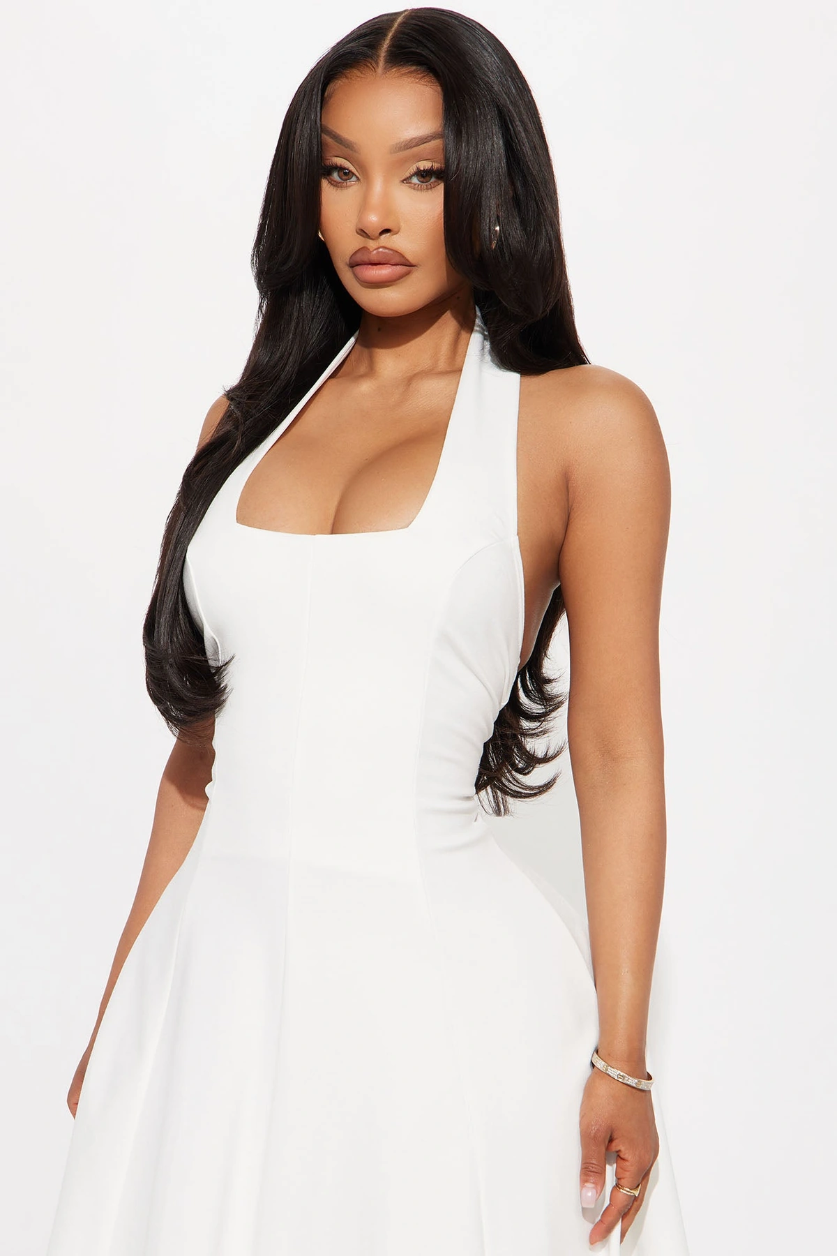 Mabel Ponte Midi Dress - White — Branco
