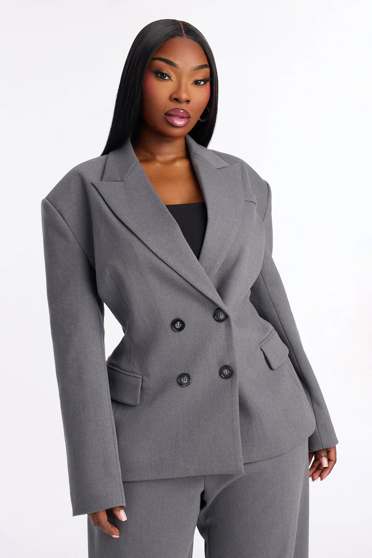 Financial Goals Double Breasted Blazer - Charcoal — Cinzento-escuro
