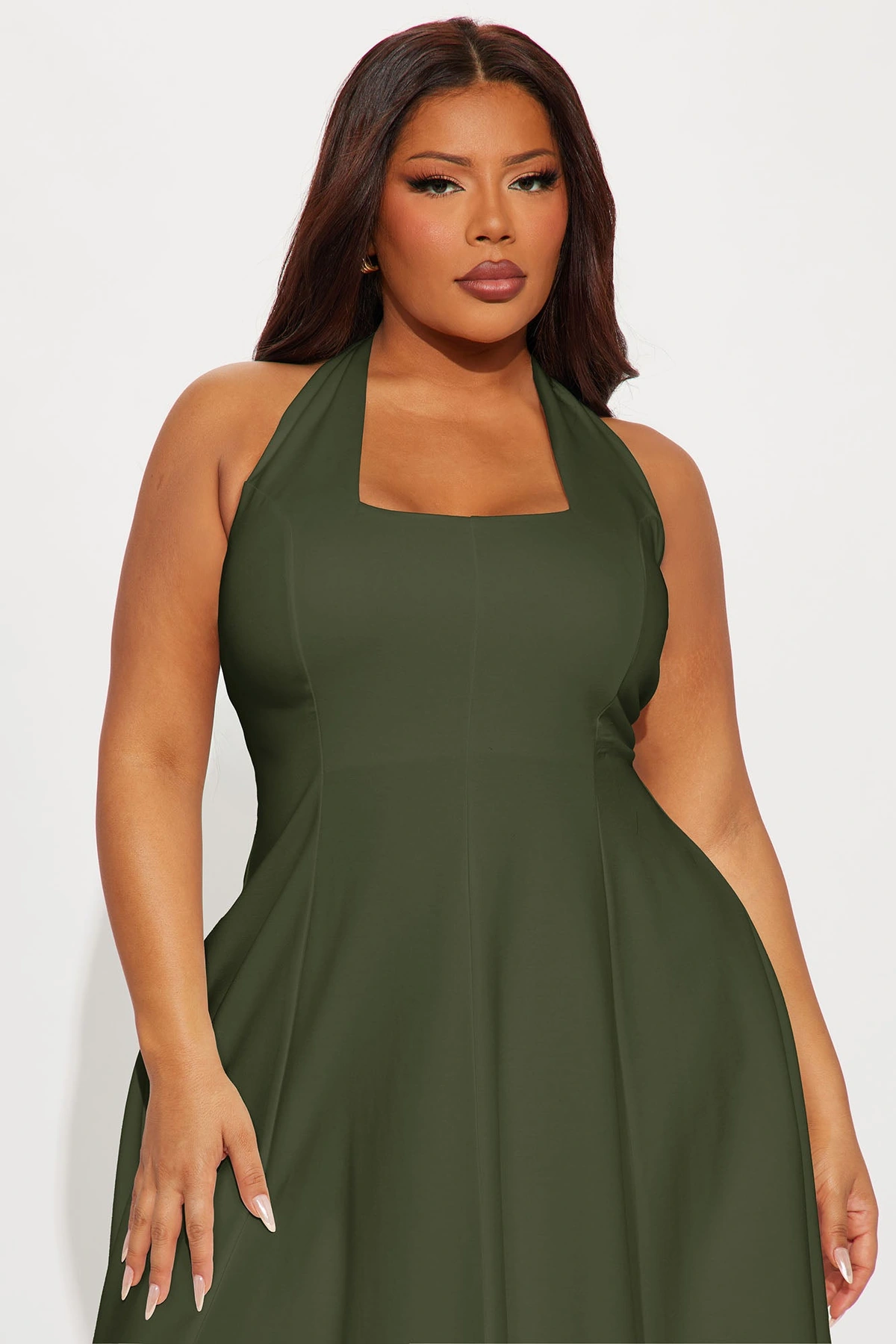 Mabel Ponte Midi Dress - Olive — Verde-azeitona
