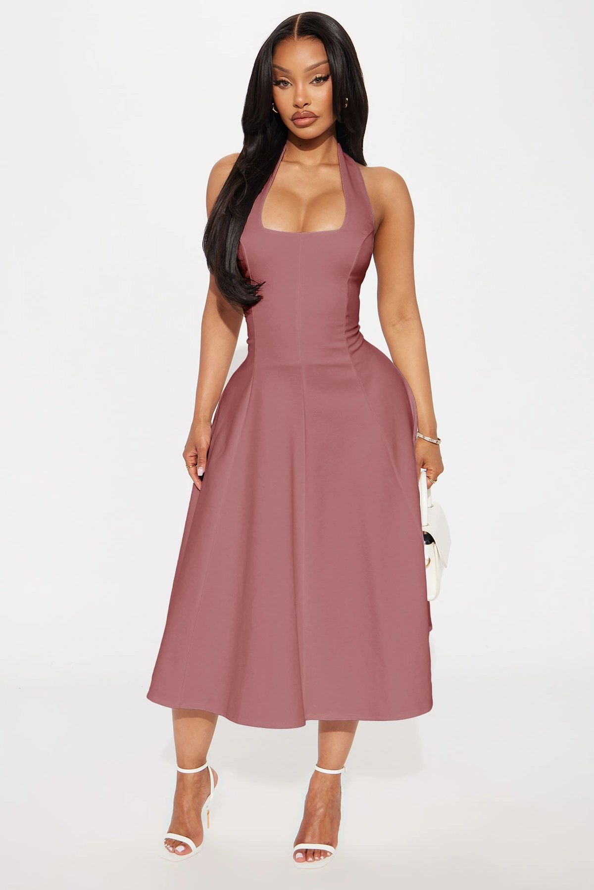 Mabel Ponte Midi Dress - Mauve — Malva