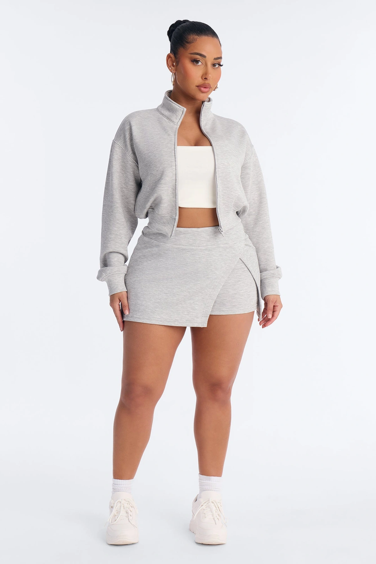 Bella Scuba Zip Up Jacket - Heather Grey — Cinzento mesclado