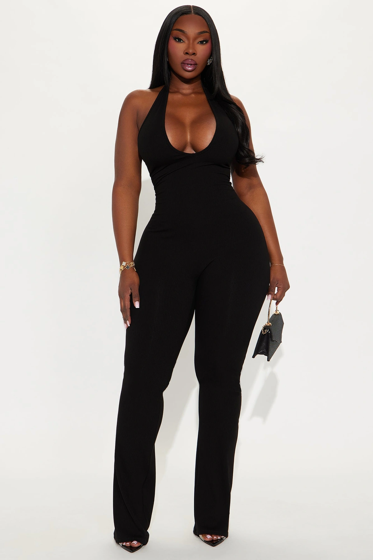 Taytum Snatched Flare Leg Jumpsuit - Black — Preto