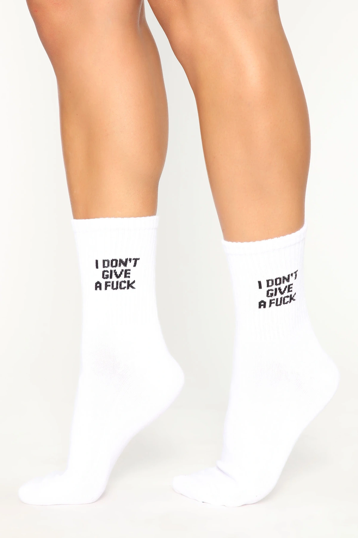 I Don't Give A Fuck Socks - White/Black — Branco/Preto