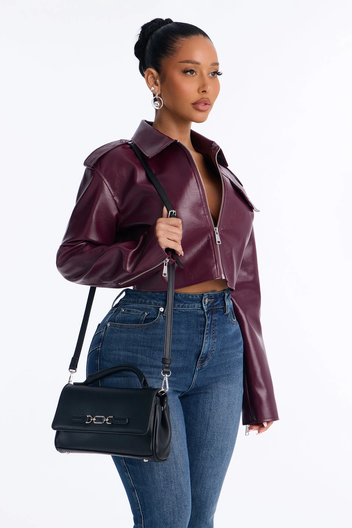 Whatever She Wants Faux Leather Crossbody Handbag - Black — Preto