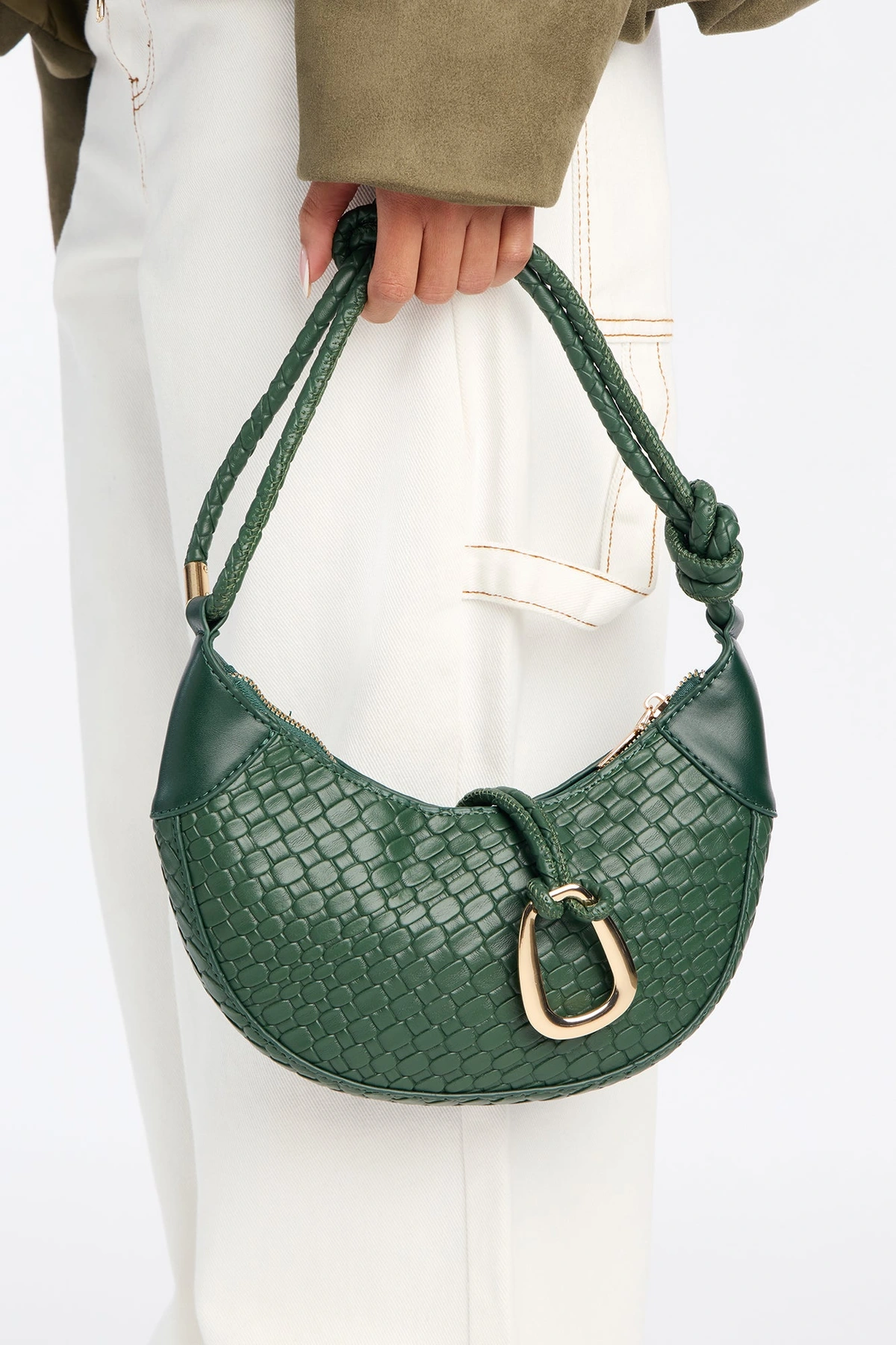 Nock Knot Faux Leather Shoulder Handbag - Green — Verde