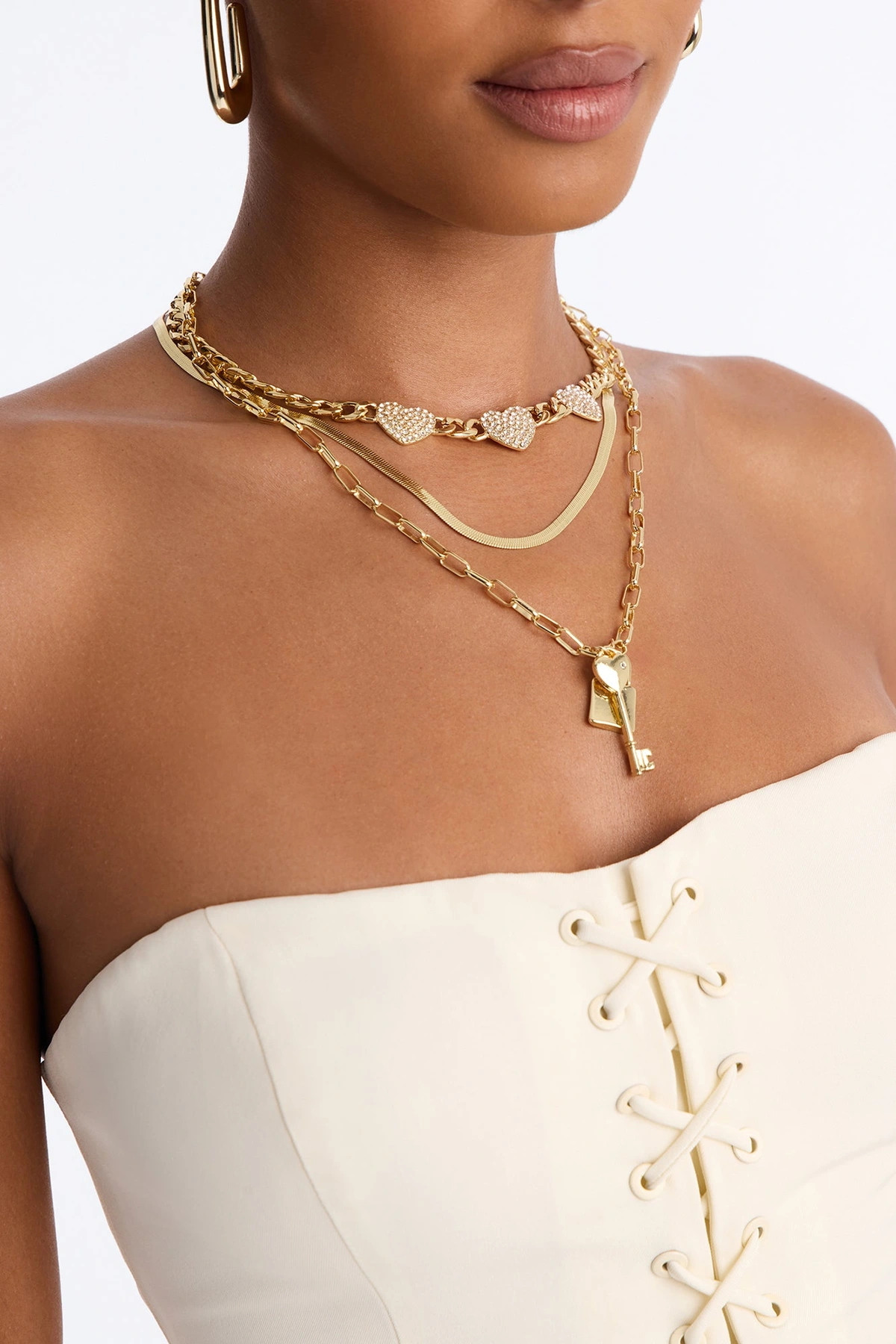 Locked Out Of Love Layered Necklace - Gold — Dourado