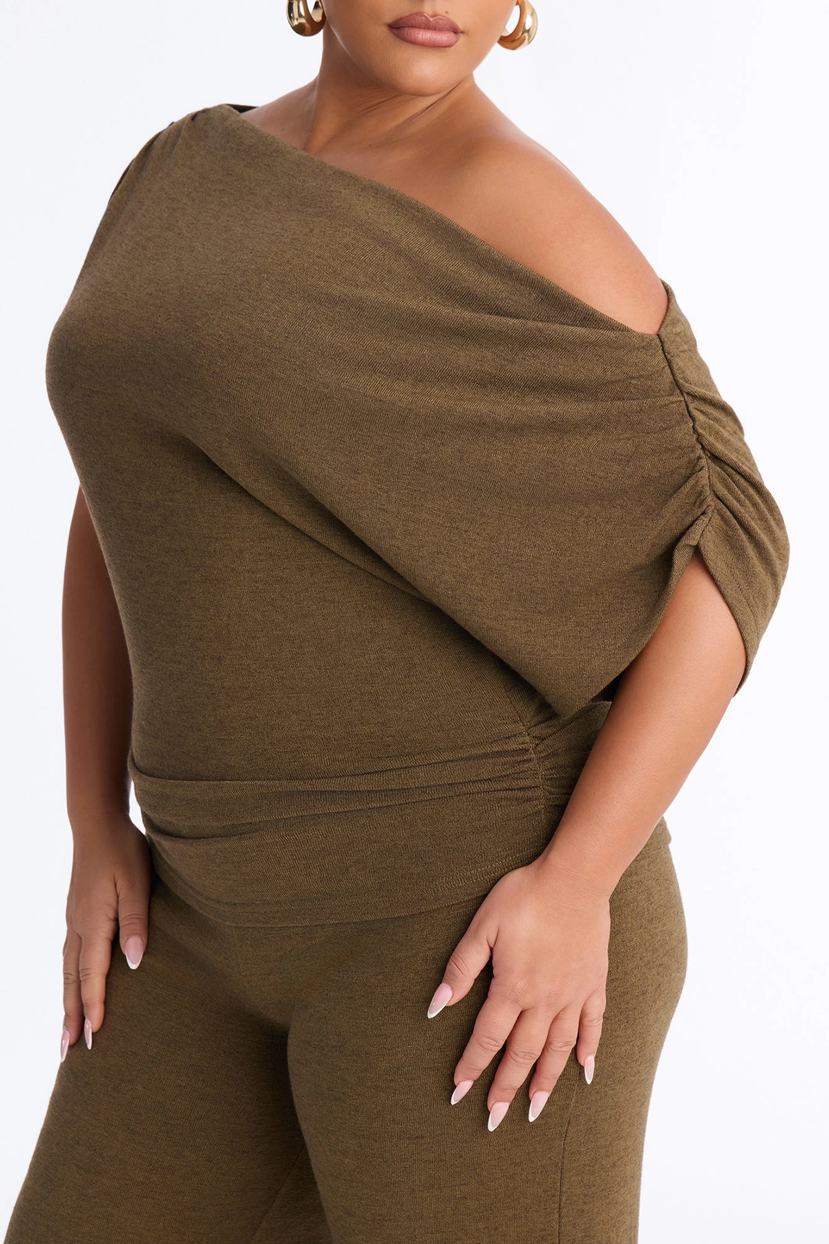 Mariana Knit Off Shoulder Pant Set - Olive — Verde-azeitona