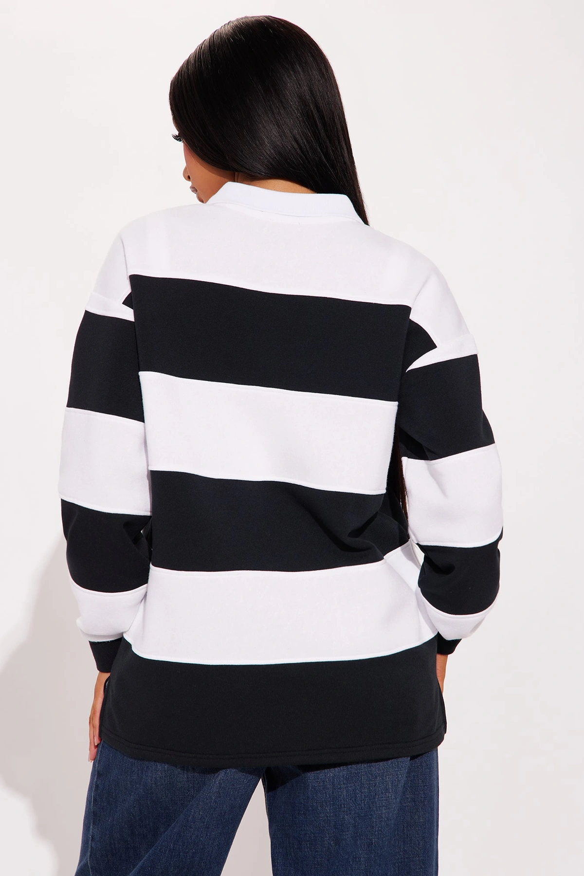 Katie Rugby Striped Polo - Black — Preto