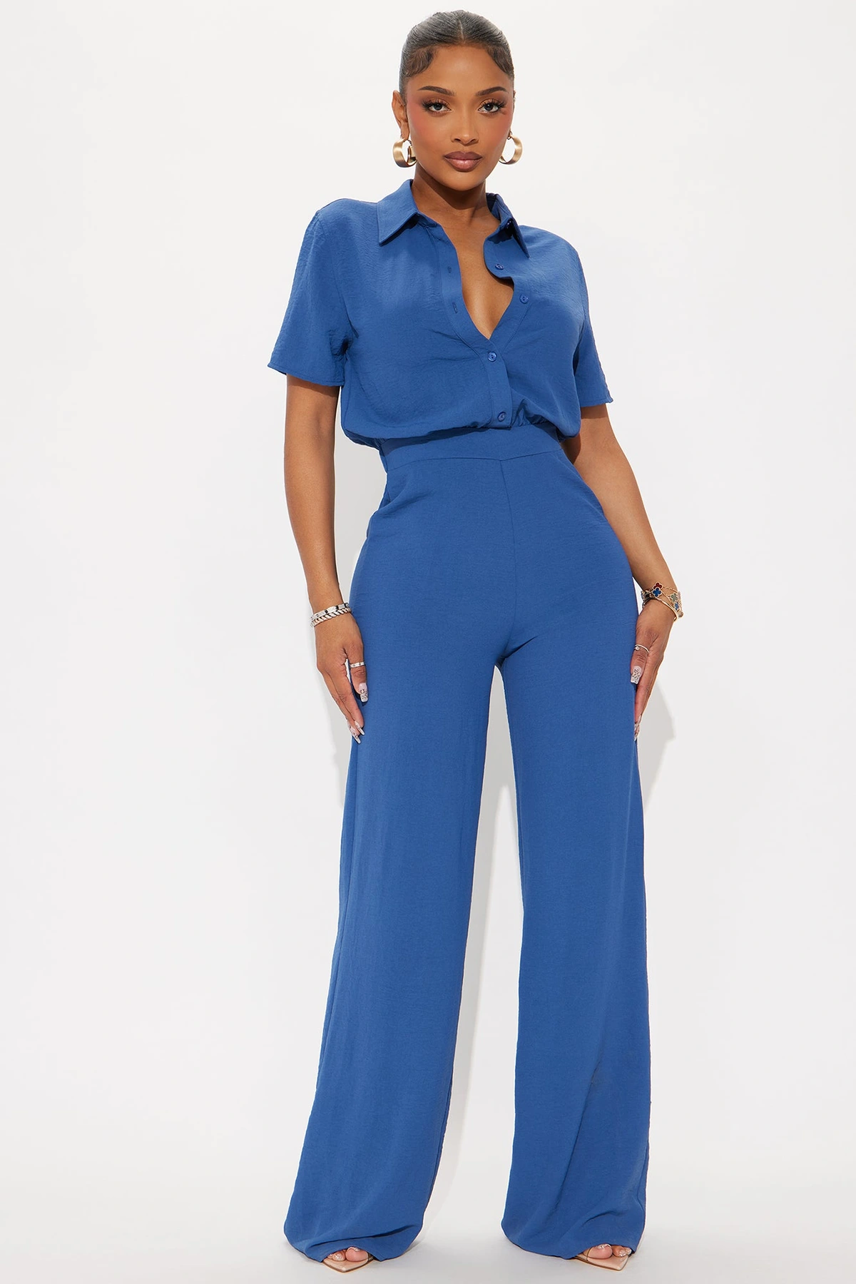 Makenzie Short Sleeve Jumpsuit - SlateBlue — SlateBlue