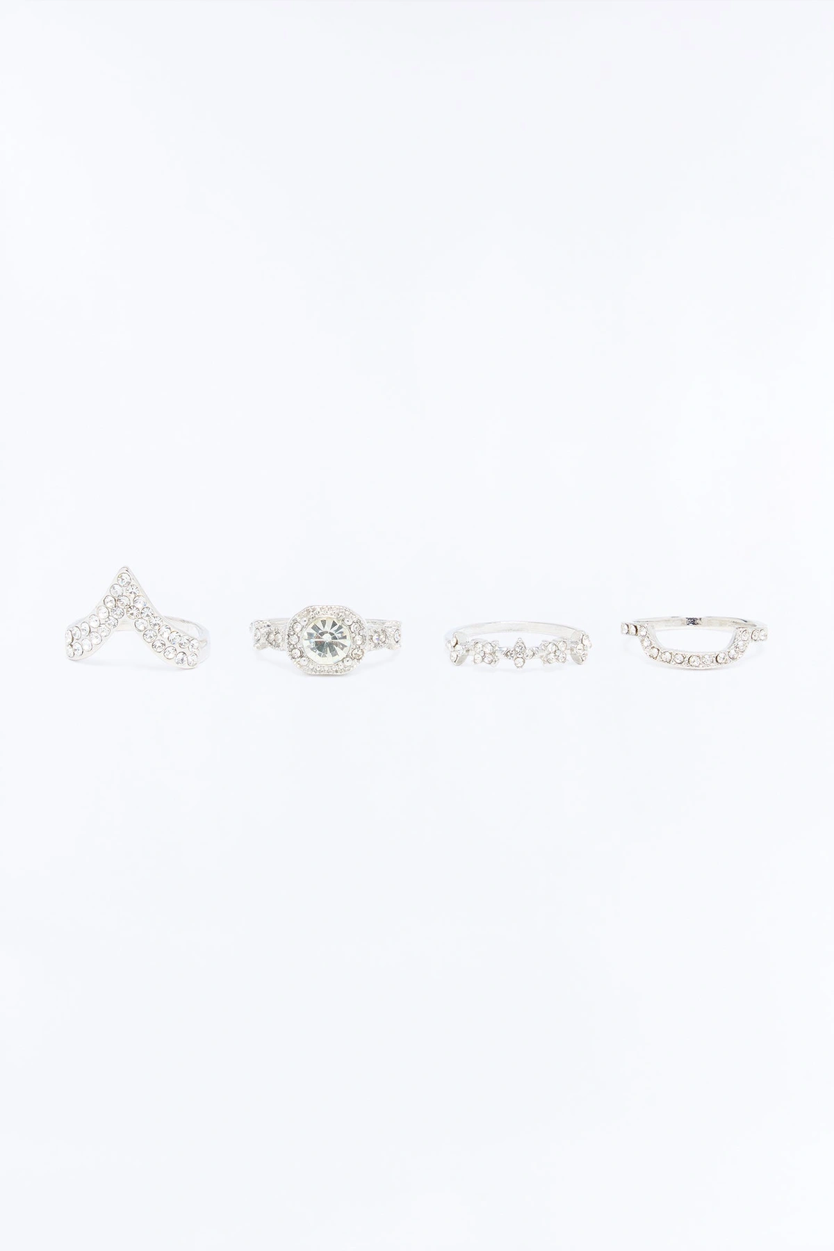 Let Me Know 4 Piece Ring Set - Silver — Prateado