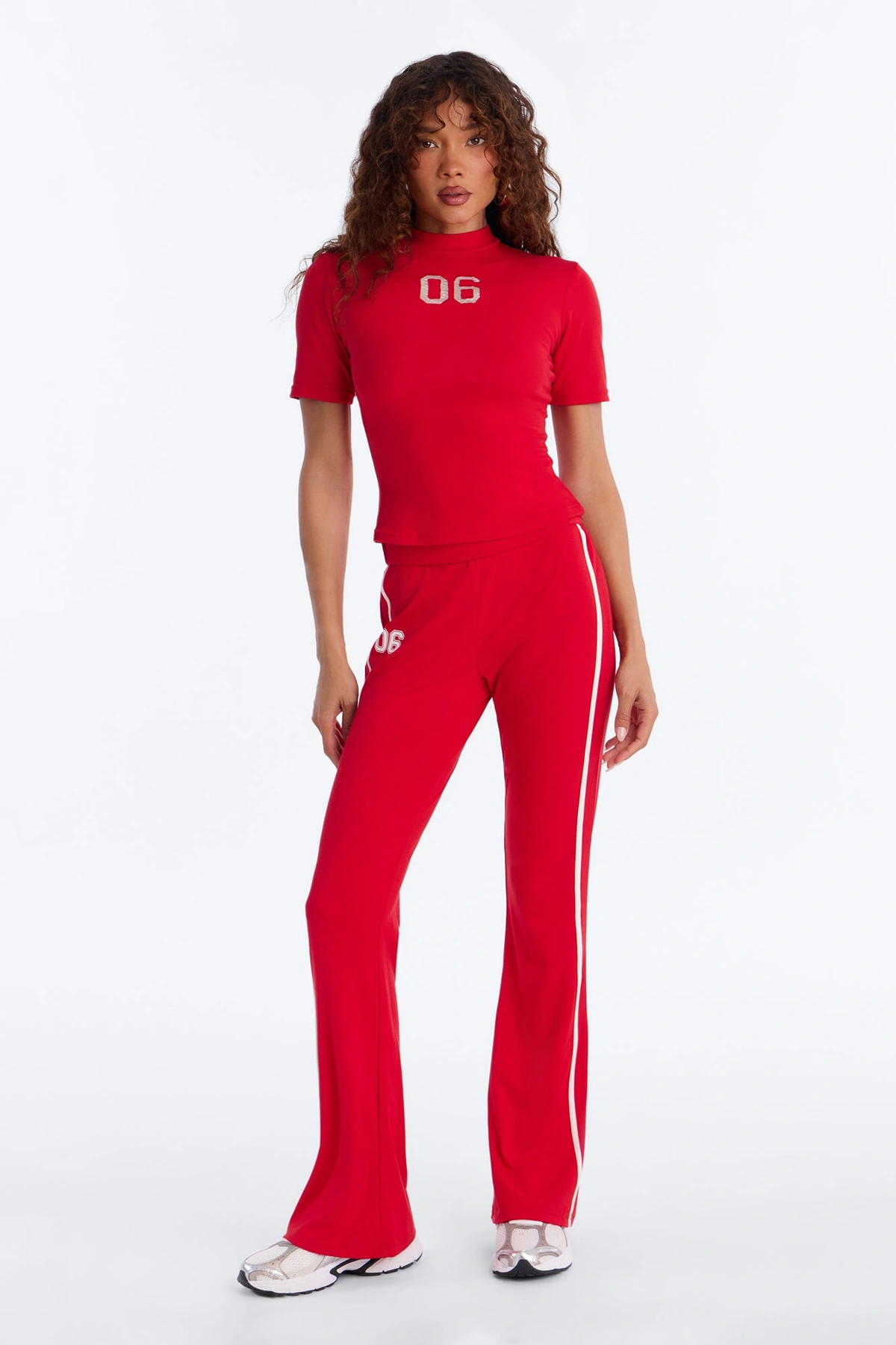Sporty Vibe Ribbed Pant Set - Red — Vermelho