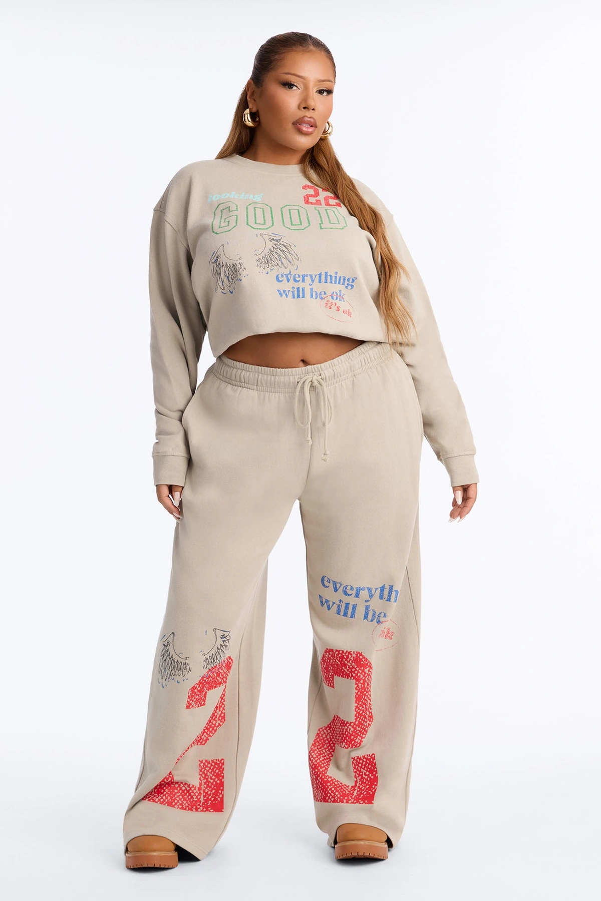 Everything Will Be Okay Fleece Pant Set - Taupe — Bege acinzentado