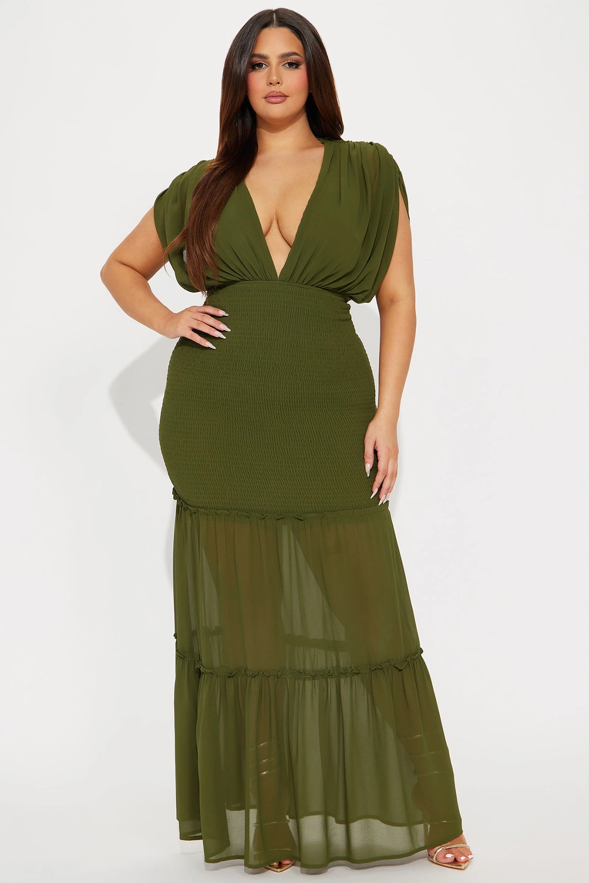 Sienna Chiffon Maxi Dress - Olive — Verde-azeitona
